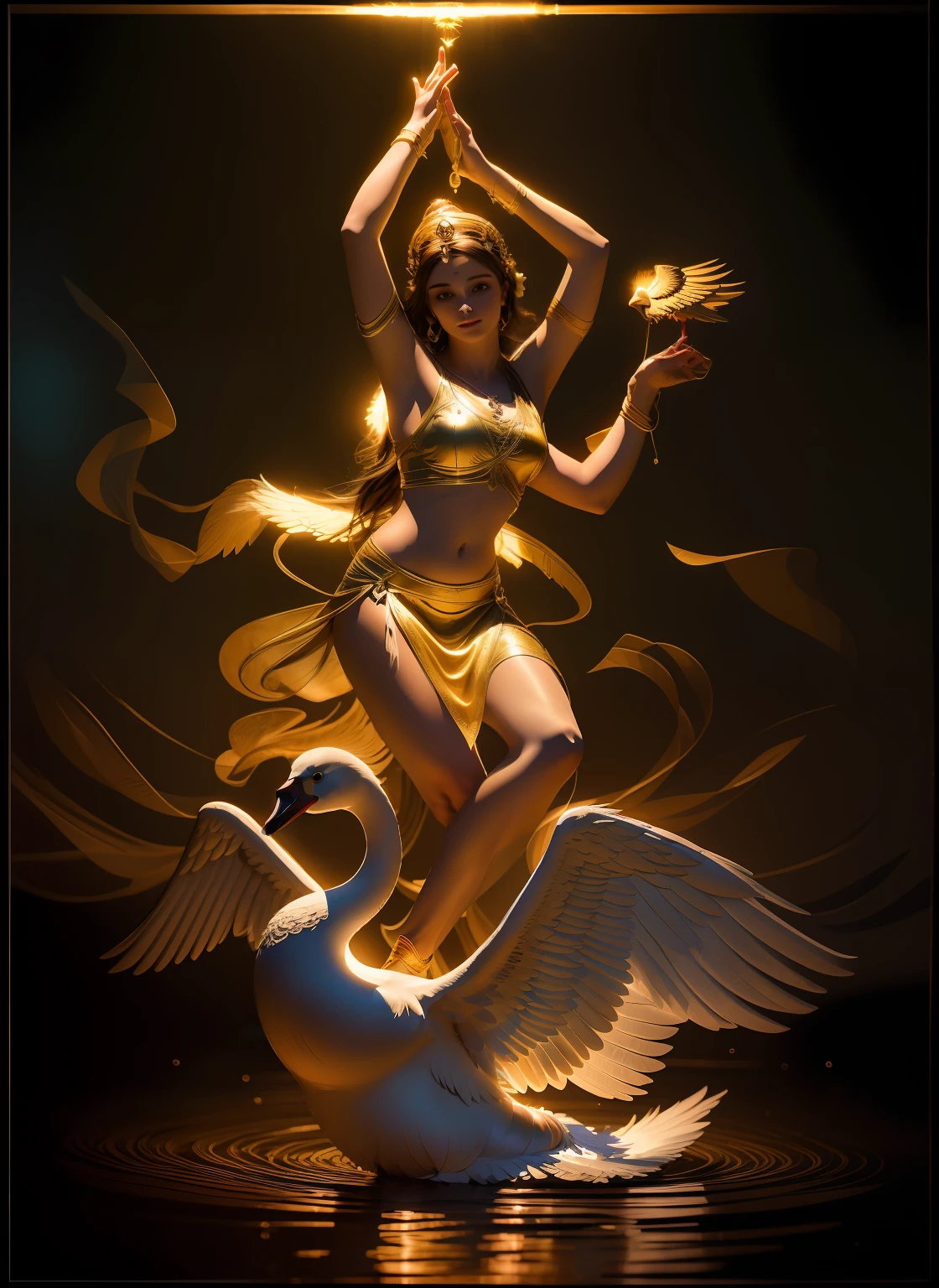 (full body shot of:14),(1 Angel Girl),(White goose shining wings),(The halo,Delicate headgear,ssmile),Delicate smooth skin,Encaustic painting,Beautiful dancing,Accurate human anatomy,rivulets,(paper art,Quilting yarn art,Geometry),(plethora of colors,Best quality,high detal,tmasterpiece,Cinematic lighting effects,4K,Chiaroscuro)