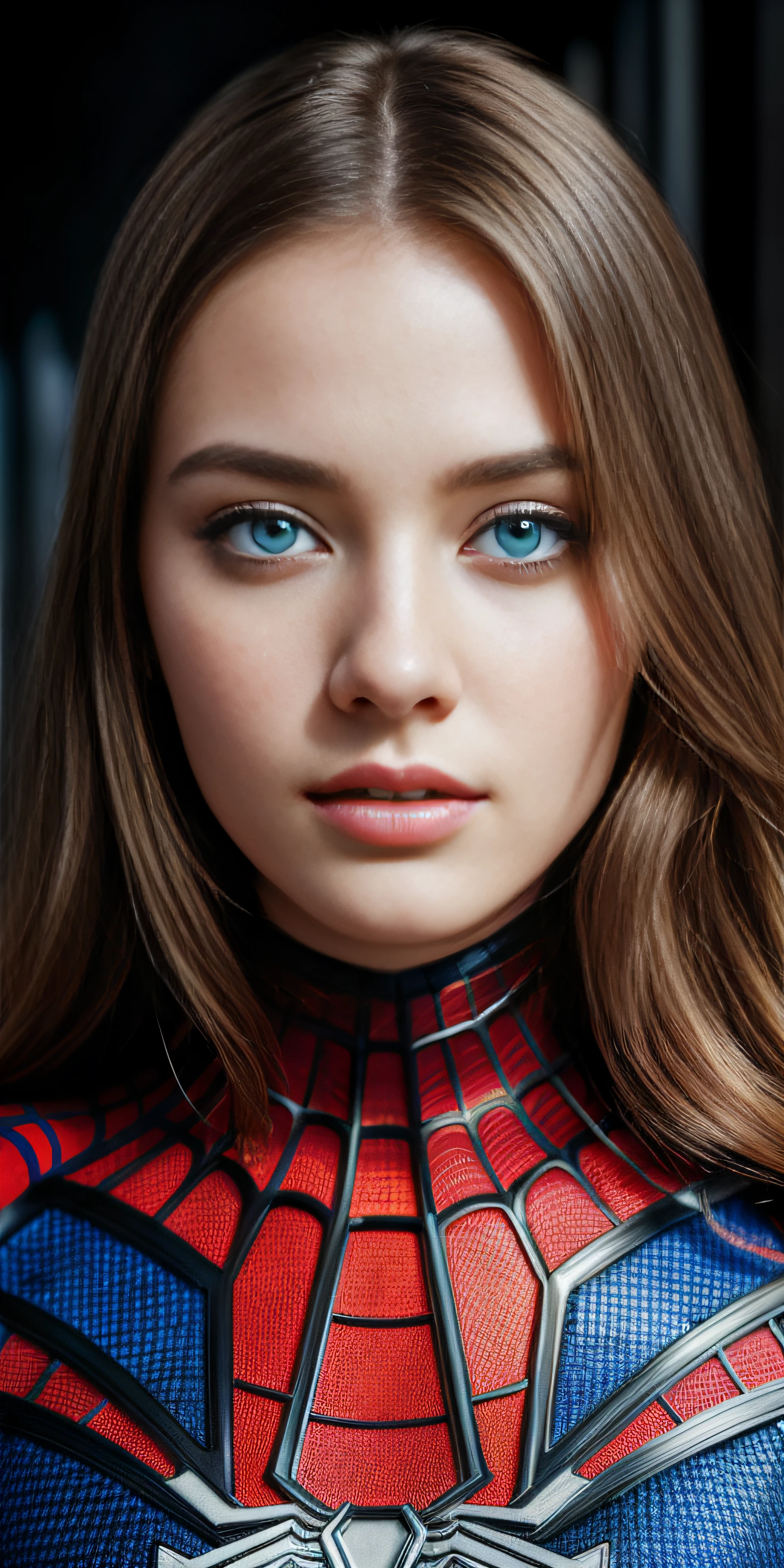 (1girl:1.3), solo, (((extremely detailed face))),(((extremely detailed eyes and face))),beautiful detailed eyes,body-parts__, official art, unified 8k wallpaper, super detailed, beautiful and aesthetic, beautiful, masterpiece, best quality, raw, masterpiece, super fine photo, best quality, super high resolution, photorealistic realism, sunlight, full body portrait, amazing beauty,, dynamic pose, delicate face, vibrant eyes, (from the front), she is wearing a Spider-man suit, red and black color scheme, spider, very detailed abandoned warehouse background, Detailed face, detailed complex busy background, messy, gorgeous, milky white, highly detailed skin, realistic skin details, visible pores, sharp focus, volumetric fog, 8k uhd, DSLR, high quality, film grain, fair skin, photo realism, lomography, huge metropolis in future dystopia, seen from below, translucent
