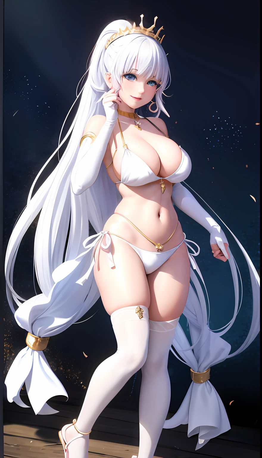 A woman in a white bikini and white stockings poses for a photo, Anime girl cosplay, Anime goddess, cosplay, elegant glamourous cosplay, Anime cosplay, Japanese goddess, Beautiful goddess, seductive anime girls, full-cosplay, Gorgeous Role Play, glamourous cosplay, cosplay foto, Ayaka cosplay, Beautiful teenage girl, a beautiful fantasy empress, dressed in a beautiful white, revealing outfit