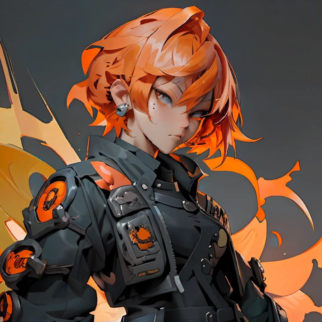 Anime characters with orange hair and black jacket pierced, Guviz-style artwork, detailed anime character art, Stunning character art, digital anime art, Popular on artstation:3, Popular art trends, Best Fan Art, digital character painting, anime realism style, Badass anime 8K, The whole body of character art。