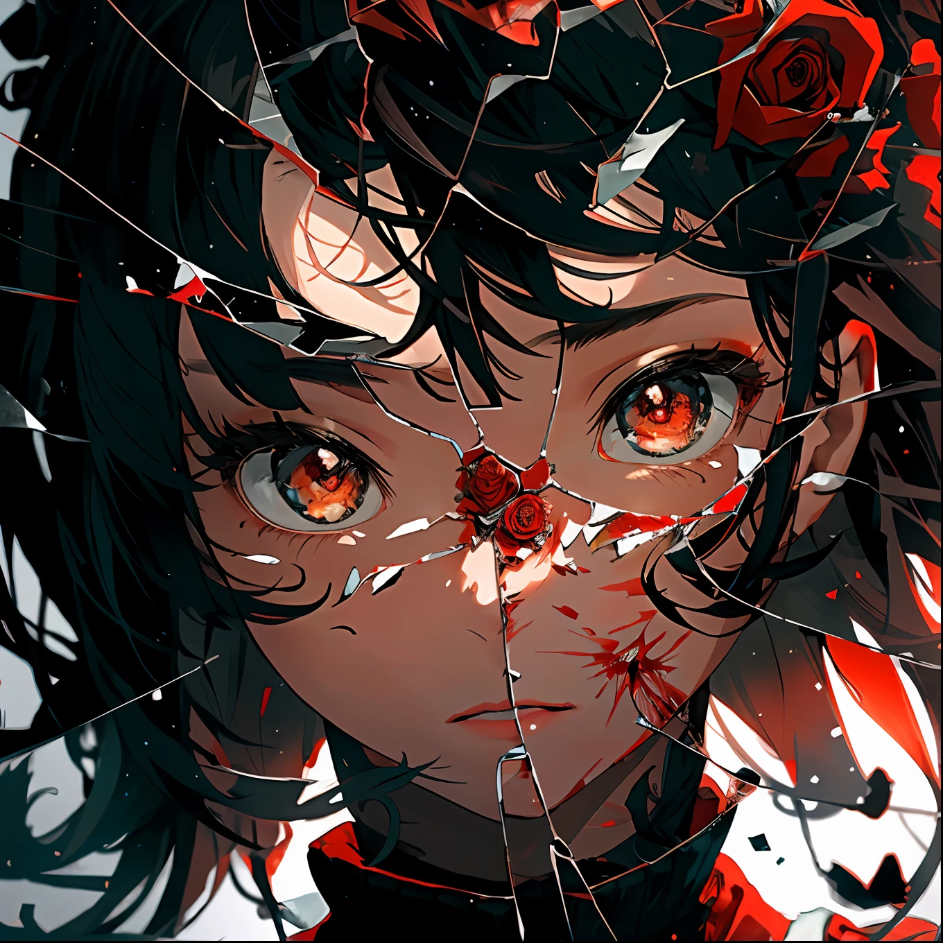 1 girl,Solo,Red eyes,Blood rose