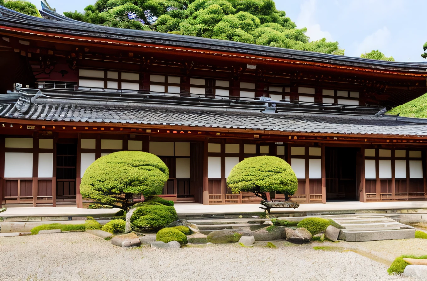 (​masterpiece、top-quality、top-quality、Official Art、Beautifully Aesthetic:1.2)、ighly detailed、Wooden doors and stairs leading to stone buildings, ancient japanese architecture, feudal japanese setting, japanese temples, japanese temples, japanese heritage, Preserved history, front side, Edo period house in the background, japanese architecture, Historical setting, Shrine of Japan, shrines, Ancient temple, ito ogure, Man of the Ancient Japan々, ryokans and edo era houses, Photos