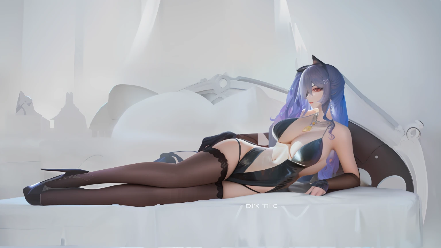 Alakfi lay on the bed in black underwear and stockings, full-body xianxia, Anime girl cosplay, 2 b, 2b, sakimichan, Attractive cat girl, Japanese goddess, Sexy girl, cosplay, leather bunny costume bodysuit, seductive anime girls, jinyiwei, cruel korean goth girl, Wearing sexy lingerie, Sexy pose