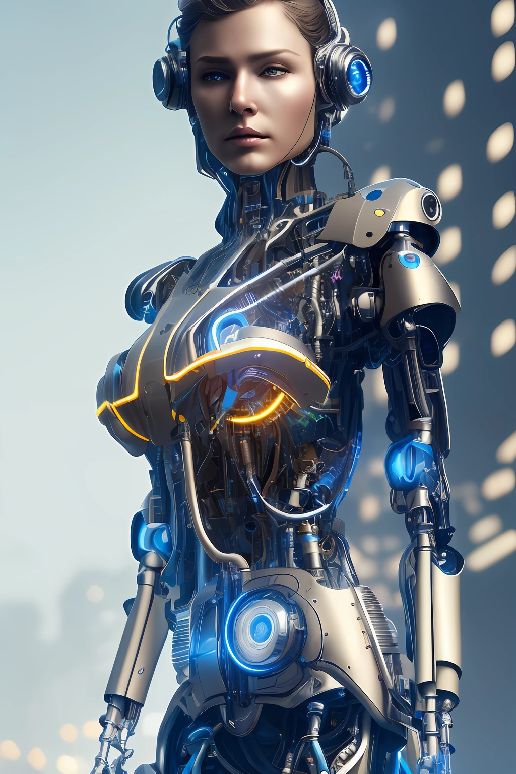 full body cyborg| full-length portrait| detailed face| symmetric| steampunk| cyberpunk| cyborg| intricate detailed| to scale| hyperrealistic| cinematic lighting| digital art| concept art| mdjrny-v4 style