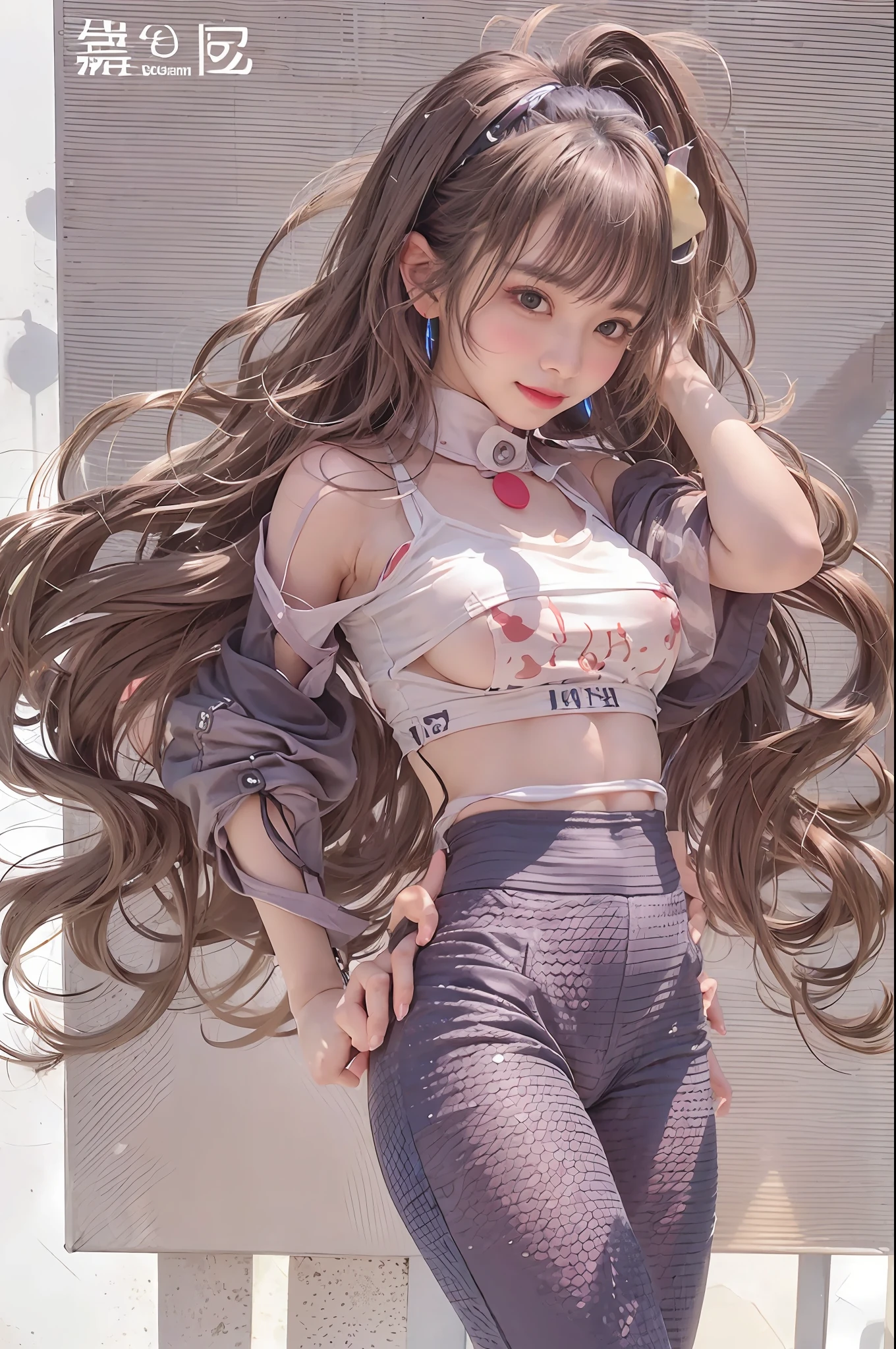 (The to the FW)、Brown hair, length hair、Curled Hair、aqua eyes, surrealism, Verism, com fagulhas de fogo, NIKON, 85 mm, F/2.8, nffsw, masutepiece, tre anatomically correct, high details, 8K,the golden ratio、(FULL BODYSHOT:1.5)、(详细的脸:1.4),beautiful countenance、big eye、large full breasts、sportswoman、(well-muscled:1.5)、see the beholder, ,Translucent shirt、(No bra:1.5)、 (Draw clean areola)、(draw the areola and nipple of the correct form,)、yoga pant、PastelColors、 Walk、City Street、 (Depth Fields:1.3)、Cute smiling face、red-lips、Professional Lighting、