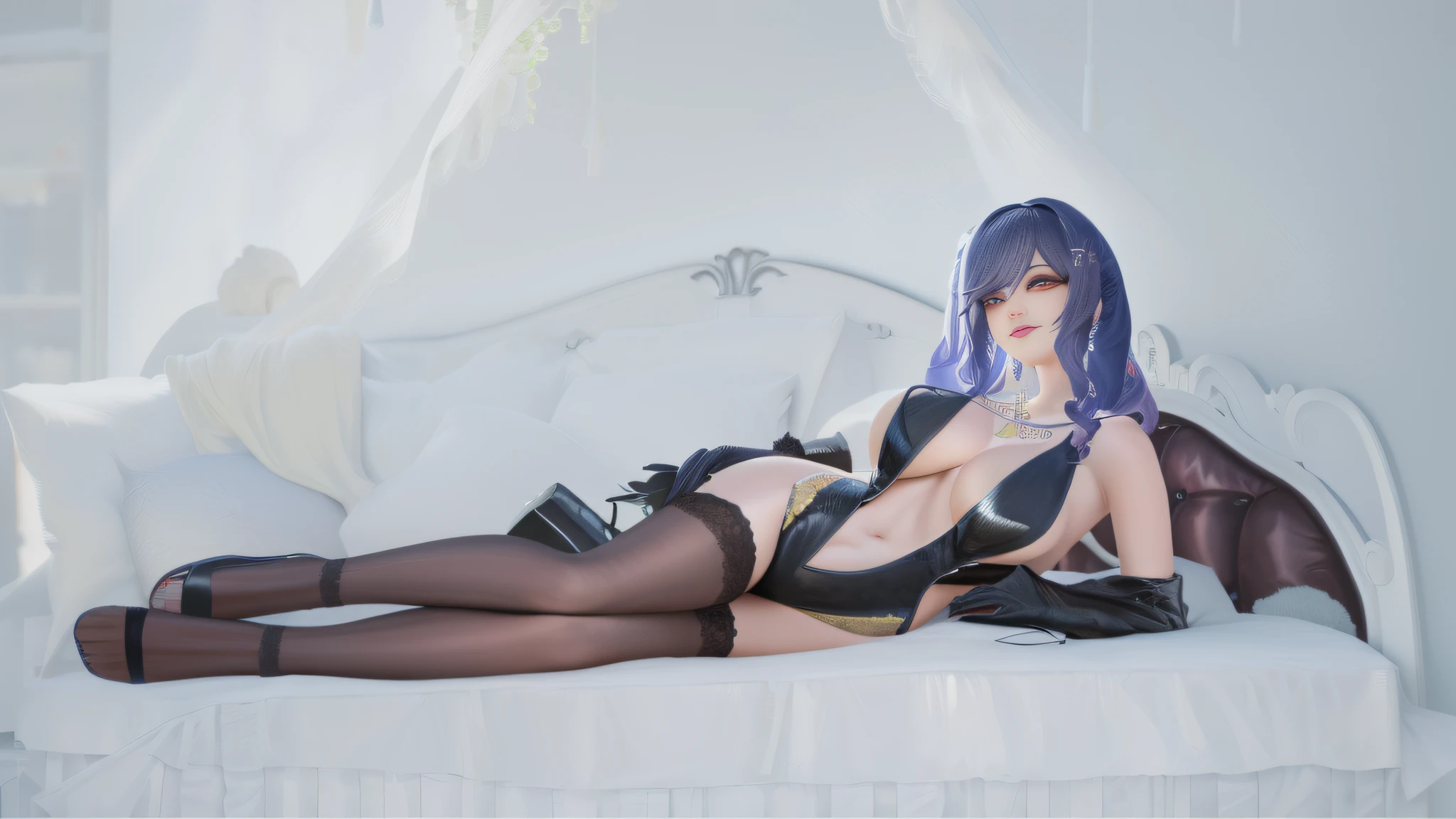 Alakfi lay on the bed in black underwear and stockings, full-body xianxia, Anime girl cosplay, 2 b, 2b, sakimichan, Attractive cat girl, Japanese goddess, Sexy girl, cosplay, leather bunny costume bodysuit, seductive anime girls, jinyiwei, cruel korean goth girl, Wearing sexy lingerie, Sexy pose