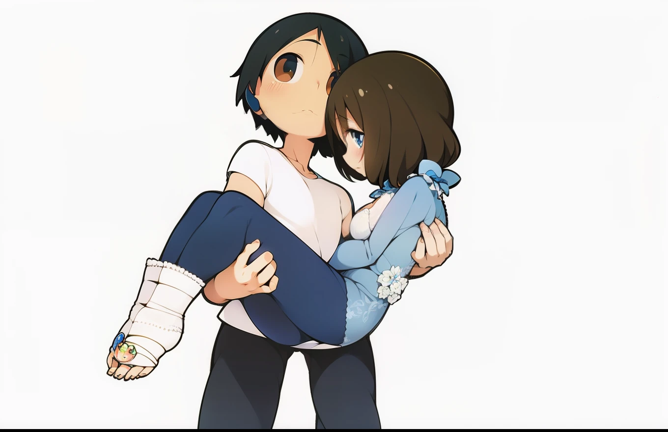 anime, couple, lovers, wife and husband, brown male eye, blue female eyes, male, tan skin, holding bridal style