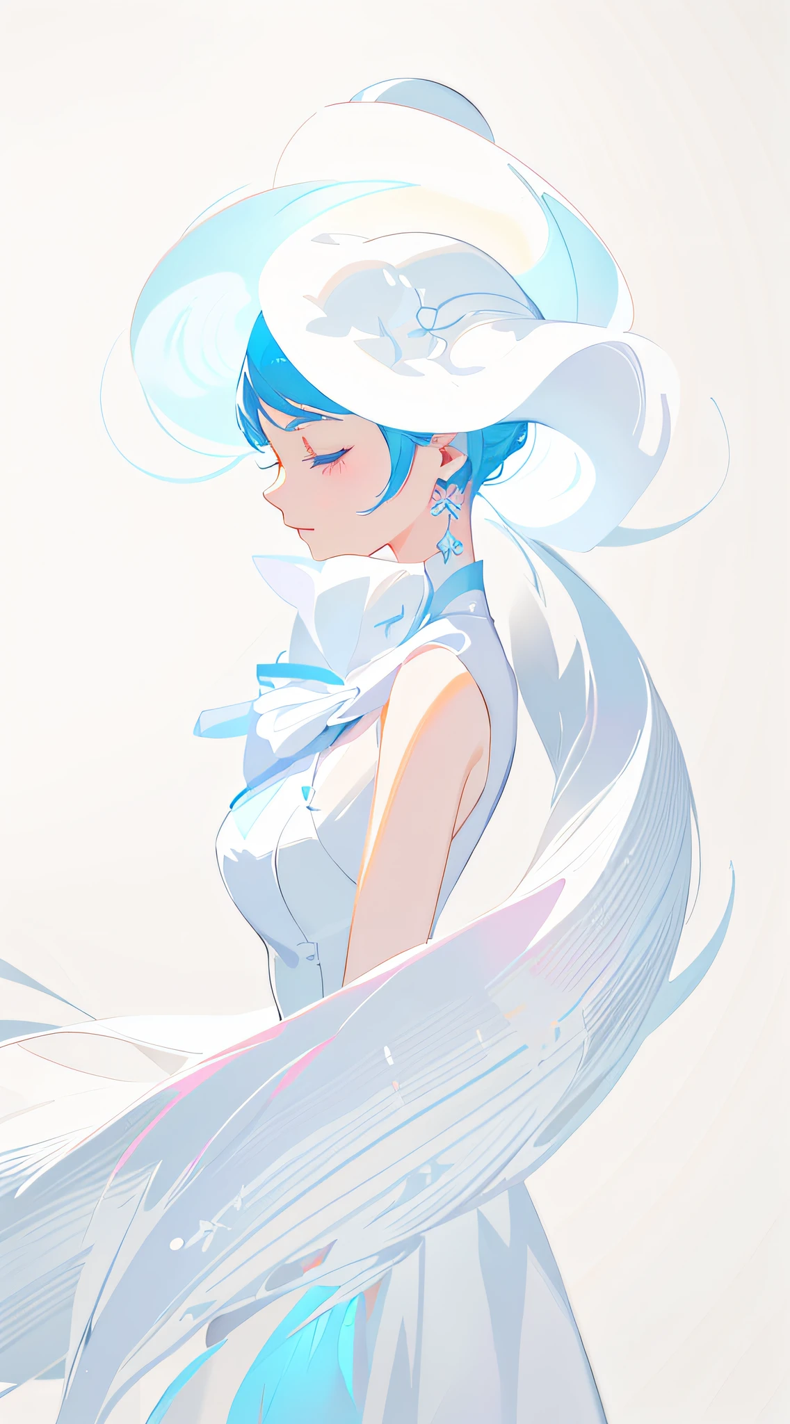 there is a woman wearing a white hat and a white dress, Soft anime illustration, Artgerm and Atey Ghailan, In the style of Ross Tran, Guviz-style artwork, inspired by Ross Tran, White Cat Girl, Beautiful digital illustration, trending on cgstation, soft digital painting, author:ross tran, Digital anime illustration