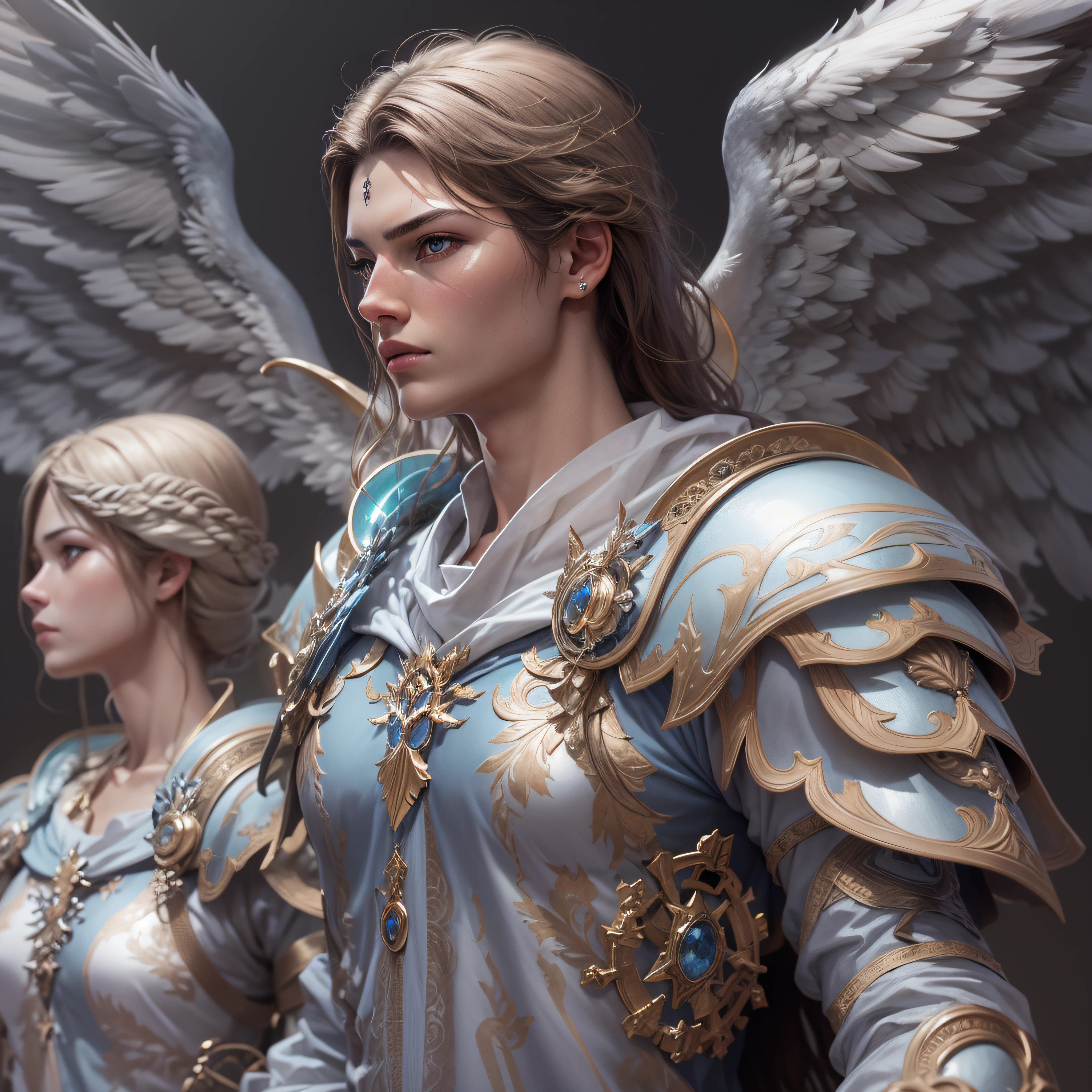 Archangel Michael、The Four Archangels、masutepiece,Best Quality,ultra-detailliert,hight resolution,hight resolution,4K,Portrait in 4K,8K,8K Portrait,Unity 8k壁纸,extremely details CG,Realistic,Raw photo,Real person,a portrait photo of,Photorealistic,Shiny skin,Detailed skin,