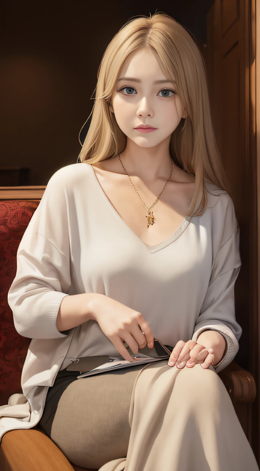 (tmasterpiece:1,2),Best Picture Quality,36-year-old woman sitting on sofa,Haggard face,The expression was melancholy,The woman's mother-in-law walked into the room,The two began talking。
