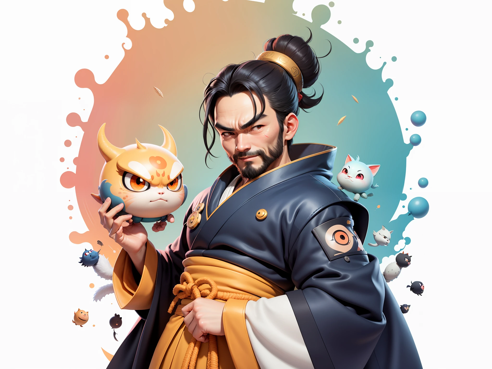 (Daisaku),(Need),(Super meticulous),(full bodyesbian:1.2),Japanese ukiyo-e girl,japanese geisha,Beautiful,Oriental dragon,Aeolian Thor,Raised sexy,爆乳,Oriental face,TV Anchor,Bust portrait illustration,Alone,In black suit,a blue tie,The face is slightly chubby,The face was clean,without a beard,Black super short hair,Black eyes,Smile confidently,3C computer sub-products,iPad, iphone,Digital painting,3D character design by Mark Clairen and Pixar and Hayao Miyazaki and Akira Toriyama,The illustration is a high-definition illustration in 4K resolution,With very detailed facial features and cartoon-style visuals。