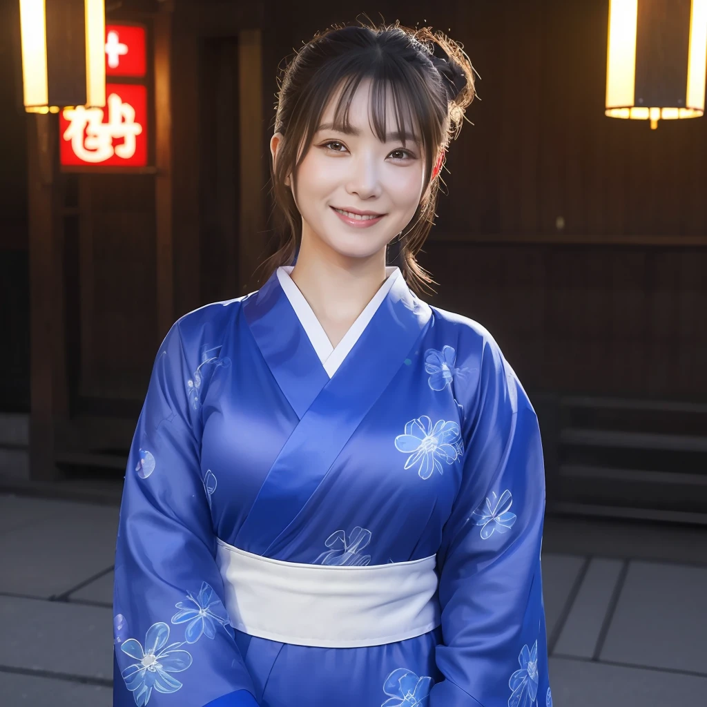 ((masterpiece、top-quality、ultra-definition、hight resolution))、4K.独奏、Beautiful woman at 33 years old、Korea person、Slimed、the perfect body、Beautiful sister、Yukata、The background is a night festival、Japan Yukata