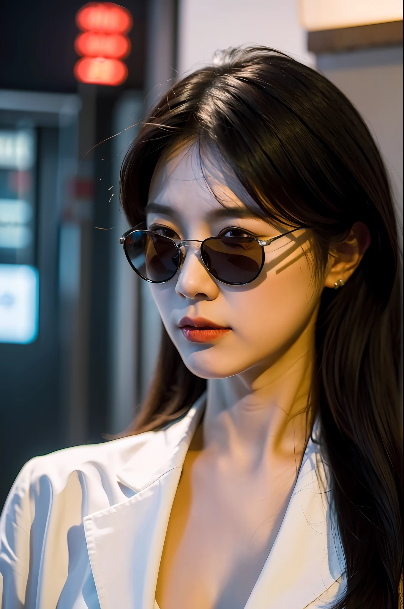 Best quality,Masterpiece,超高分辨率,(Realisticity:1.4),Original photo,Cinematic lighting,1girll,hongkongstyle,hong kong,cowboy,sunglasses,