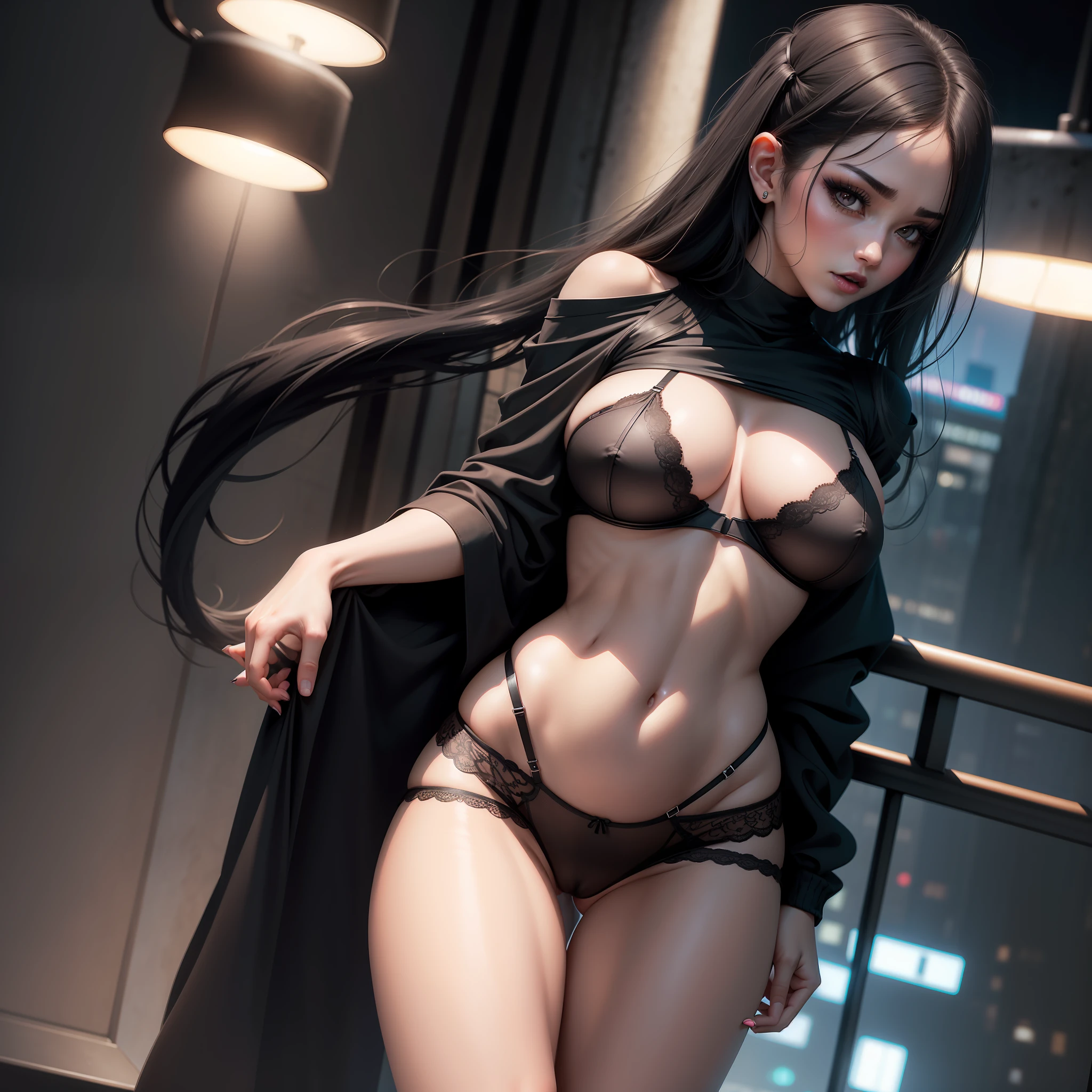 (8k, RAW photos, highest quality, masterpiece: 1.2). (Realistic, Photorealistic: 1.37). 1 girl. Japanese. Child. Woman. Tokyo's cityscape. Night. Professional lighting. Photon mapping. Radio City. Big tits. See-through shirt. The tips of the are sticking out. Areola protruding. The shape of the pubic area is clearly visible. Gal. Lots of lashes. Pure black eyeshadow. Pitch black lip. Pitch black heels. Pubic hair. The lower abdomen bristles. Slender. The crotch is open. My are big and are about to spill out of my bra. Very much pubic hair. Pubic hair protrudes very much.