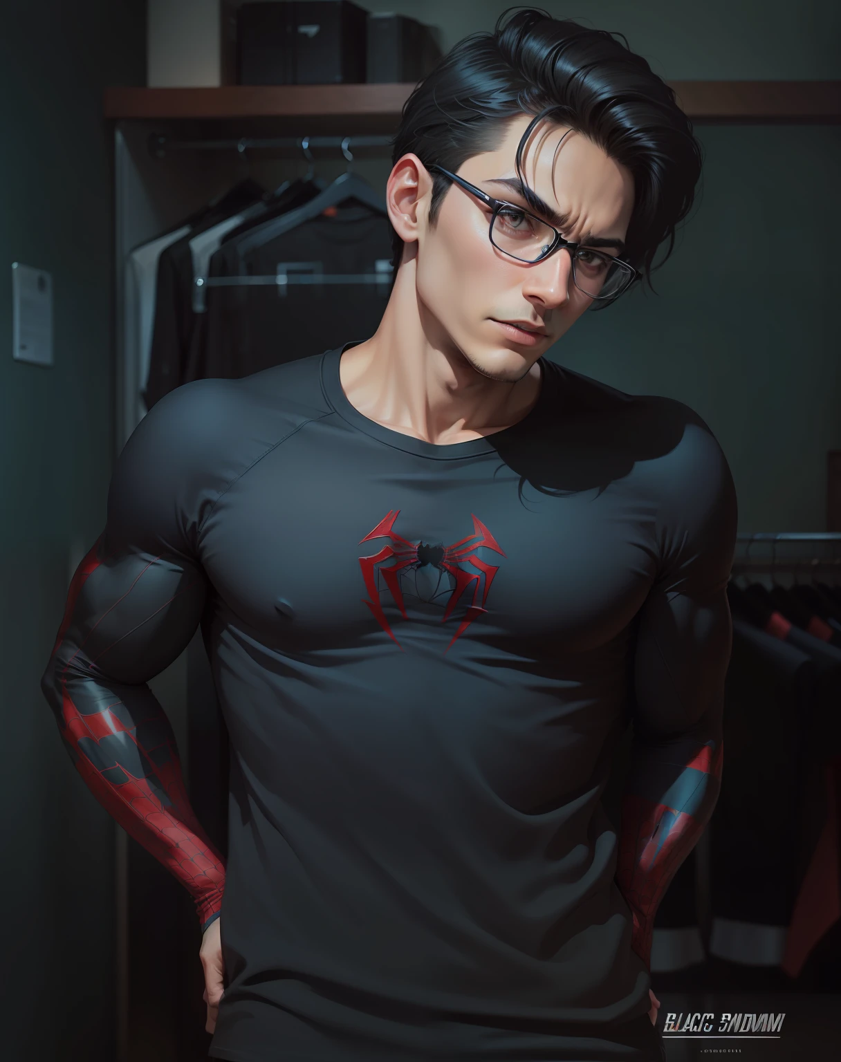 Change my black colour t shirt to spiderman suit.