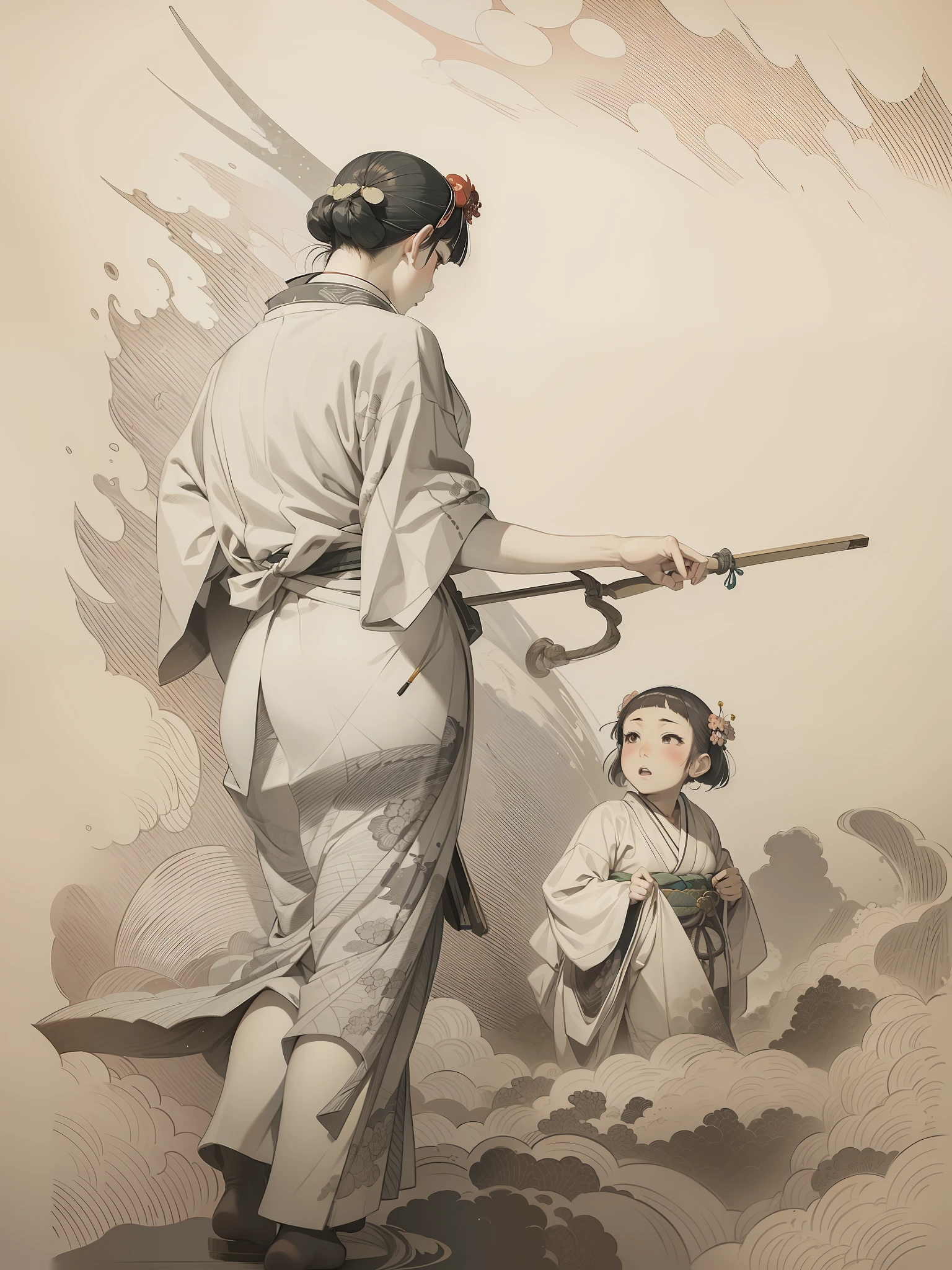 ukiyoe style,tukioka yoshitosi,kawase hasui,beautiful girl,red kimono,beautiful face