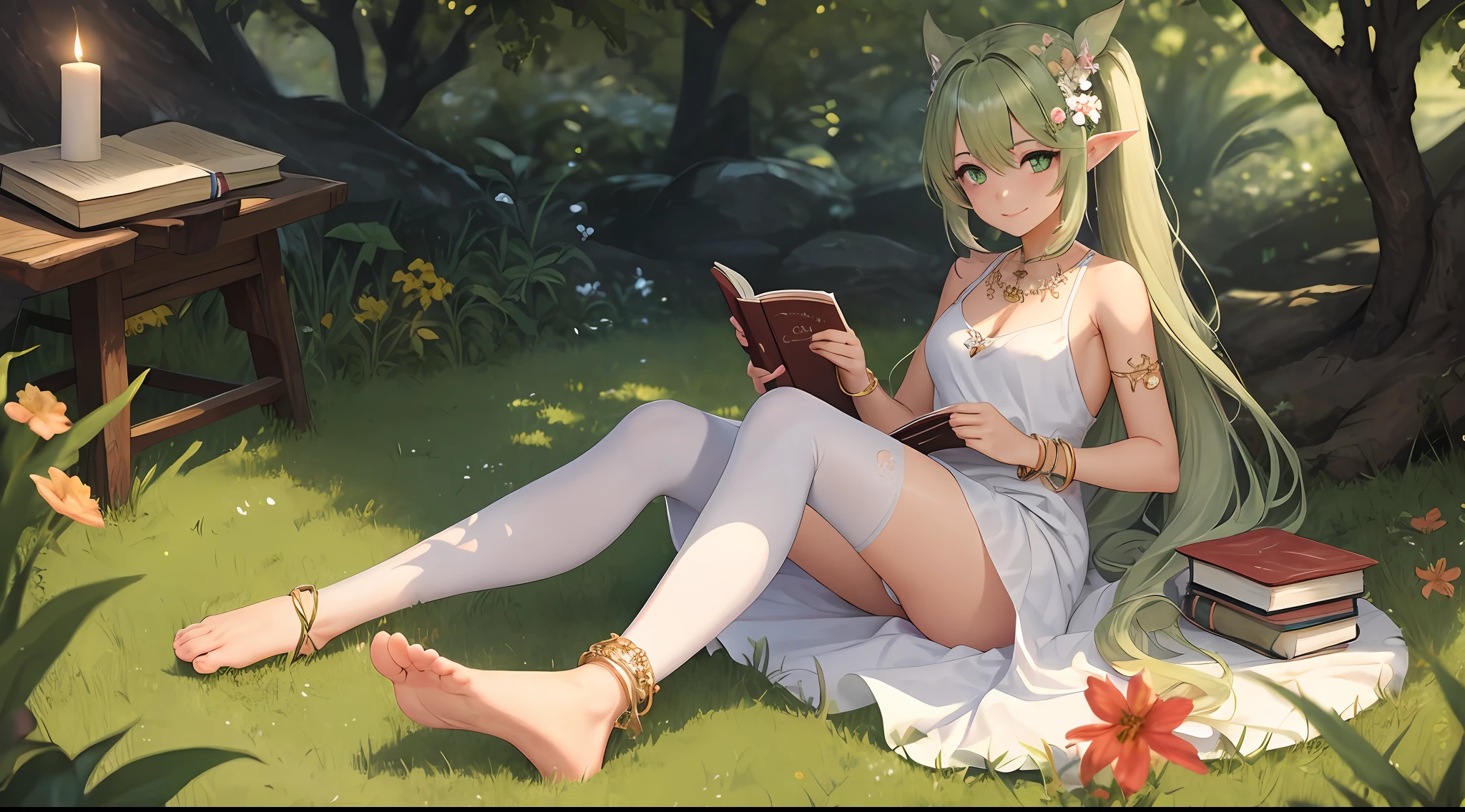 nahida
, 1girl
, anklet
, anus
, bare arms
, bare legs
, bare shoulders
, barefoot
, blurry
, book
, book stack
, bracelet
, breasts
, candle
, closed mouth
, cross-shaped pupils
, dress
, feet
, flower
, full body
, gradient hair
, grass
, green eyes
, green hair
, grey hair
, hair between eyes
, hair ornament
, jewellery
, leaf
, leaf hair ornament
, long hair
, looking at viewer
, lying
, multicoloured hair
, nature
, nipples
, no shoes
, nopan
, nude
, on side
, outdoors
, pantyhose
, plant
, pointy ears
, pussy
, side ponytail
, sidelocks
, sleeveless
, sleeveless dress
, small breasts
, smile
, soles
, symbol-shaped pupils
, toes
, white dress
, white legwear