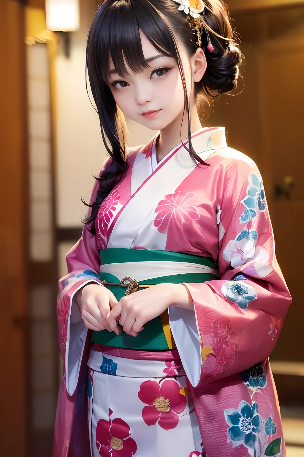 Upper body from the waist up、Are sleeping、nap、(Sleeping with your eyes closed)、(4In K、masterpiece、hight resolution、Realistic and beautiful light and shadow、One girl、Solo Focus、(top-quality)、(Hi-Res)、(extremely delicate and beautiful)、(Beautiful 8k face)、(Brown-eyed)、(I close my eyes while smiling.)、(独奏)、(Clear skin)、(Soft hair)、(hugetits)、(Plaid kimono, Red and blue floral yukata)、((Awa Odori Pose))、((Bokeh lantern light night background))、((speedo))、(reality)、thin and small nose、(red lipsticks)、(Reddening cheeks)、poneyTail、(Lustrous skin)、((Ukiyo-e style))、Ultra-thin eyebrows、Ultra high image quality、(Wearing maiko-style makeup)、skin whitening、long and beautiful lashes、Turning around in the style of a Kyoto magazine model、((s asleep))、Lustrous skin、(Red-dyed cheeks)