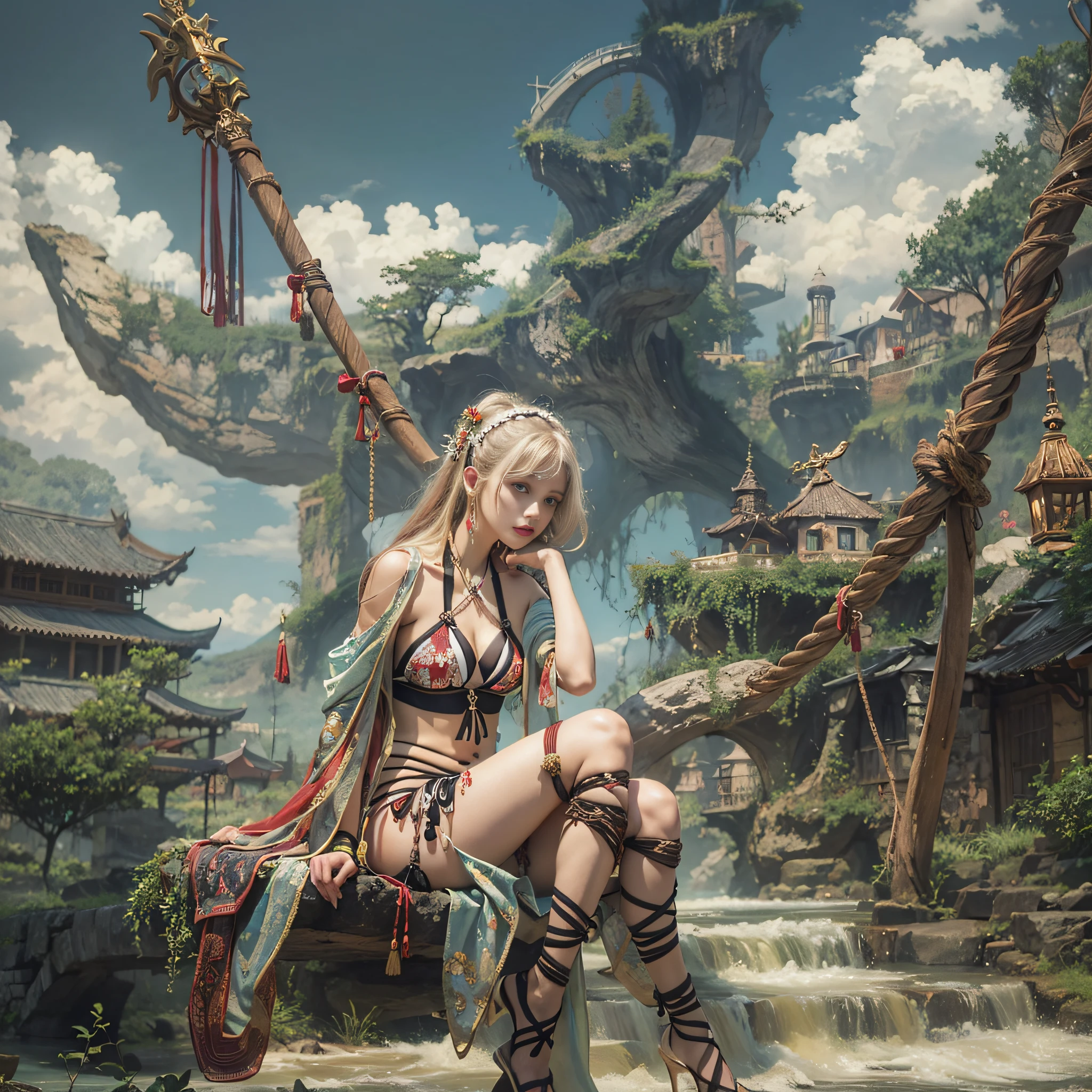 ((masterpiece)、(top-quality)、(reallistic))、beautiful a girl、Bondage style、ratex、Super Ultra Ultra Bikini、Fantastic mythological landscape