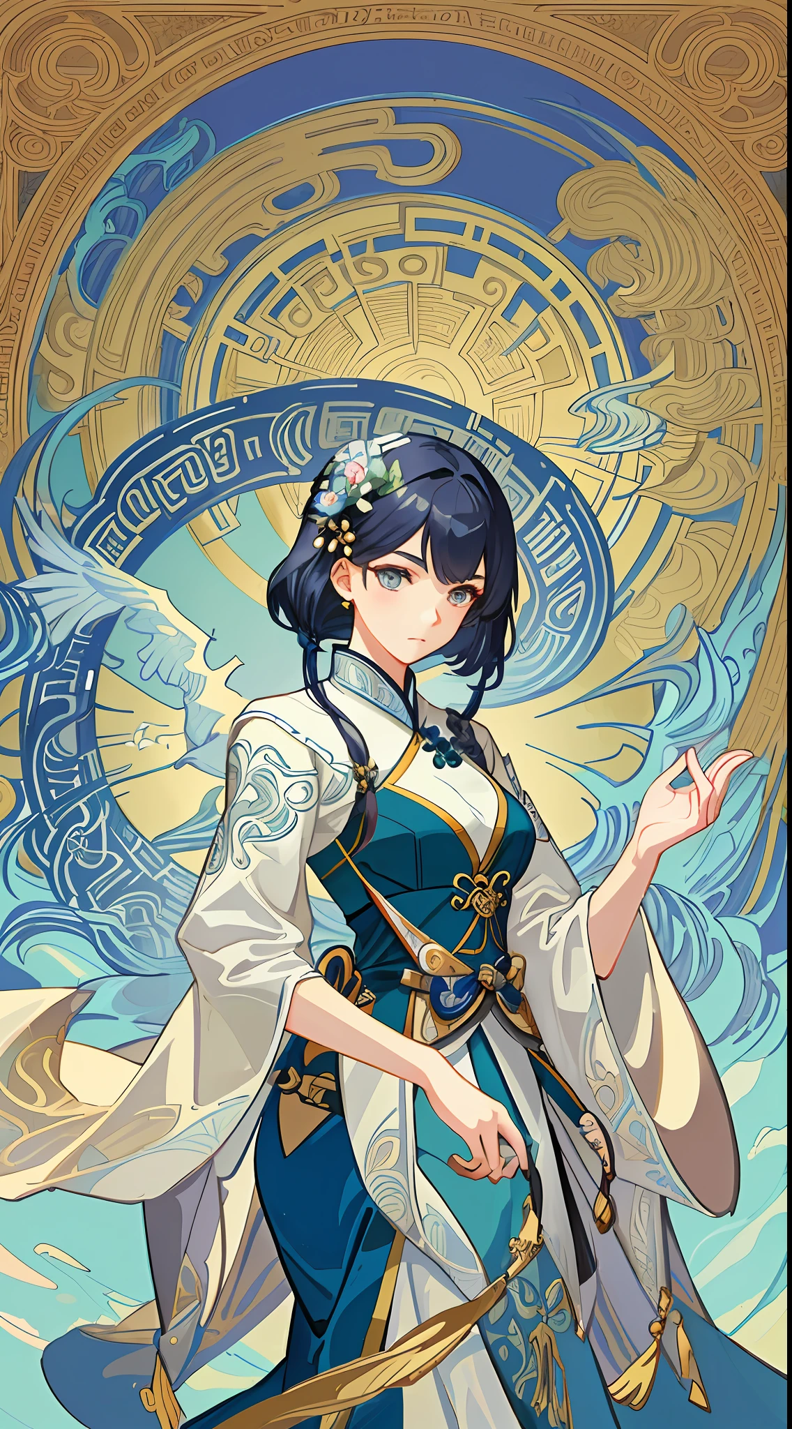 1girl,Women in oriental costumes stand side by side, Palace , A girl in Hanfu, A beautiful artwork illustration, Beautiful character painting, Exquisite digital illustration, Guviz-style artwork, Alphonse mucha and rossdraws, korean art nouveau anime, Detailed fanart, Alice X. zhang, stunning digital illustration, in style of digital illustration