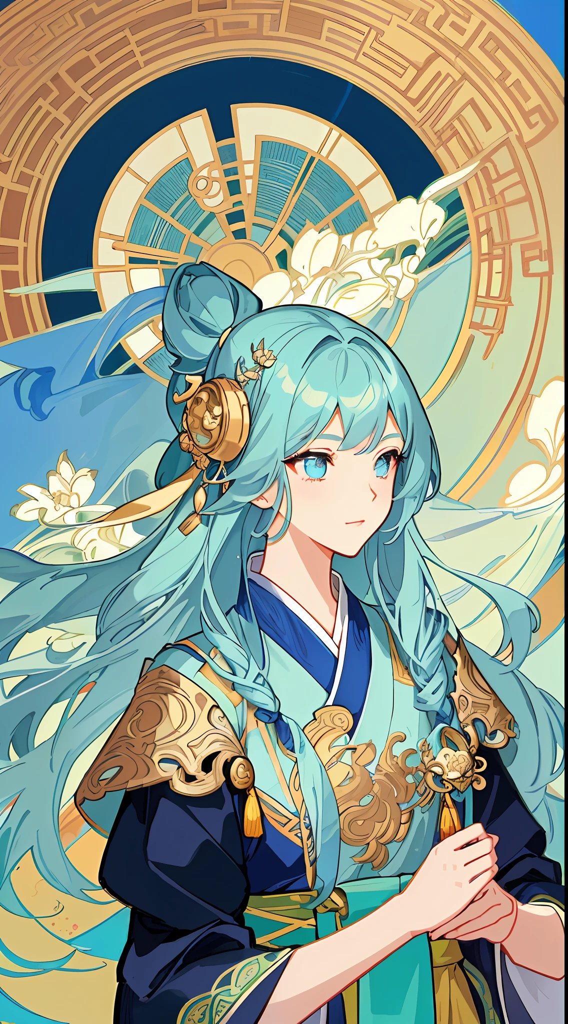 1girl,Women in oriental costumes stand side by side, Palace , A girl in Hanfu, A beautiful artwork illustration, Beautiful character painting, Exquisite digital illustration, Guviz-style artwork, Alphonse mucha and rossdraws, korean art nouveau anime, Detailed fanart, Alice X. zhang, stunning digital illustration, in style of digital illustration