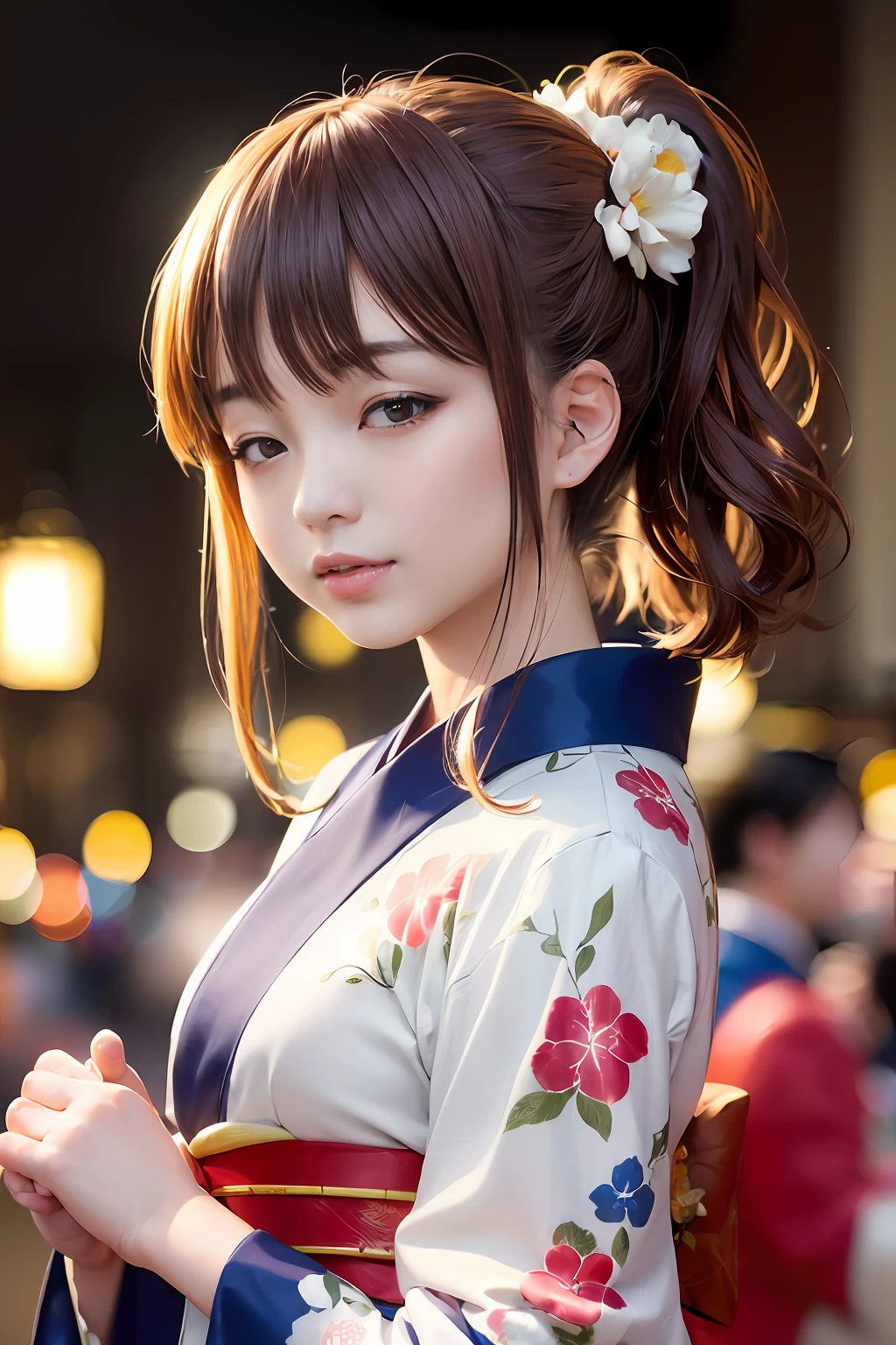 Are sleeping、nap、(Sleeping with your eyes closed)、(4In K、masterpiece、hight resolution、Realistic and beautiful light and shadow、One girl、Solo Focus、(top-quality)、(Hi-Res)、(extremely delicate and beautiful)、(Beautiful 8k face)、(Brown-eyed)、(I close my eyes while smiling.)、(独奏)、(Clear skin)、(Soft hair)、(hugetits)、(Floral kimono wearing white, red and blue yukata)、((Awa Odori Pose))、((Bokeh lantern light night background))、((speedo))、(reality)、Undersized nose、(red lipsticks)、(Reddening cheeks)、poneyTail、(Lustrous skin)、((Ukiyo-e style))、Ultra-thin eyebrows、Ultra high image quality、(Wearing maiko-style makeup)、skin whitening、long and beautiful lashes、Turning around in the style of a Kyoto magazine model、((s asleep))、hugetits、(Red-dyed cheeks)