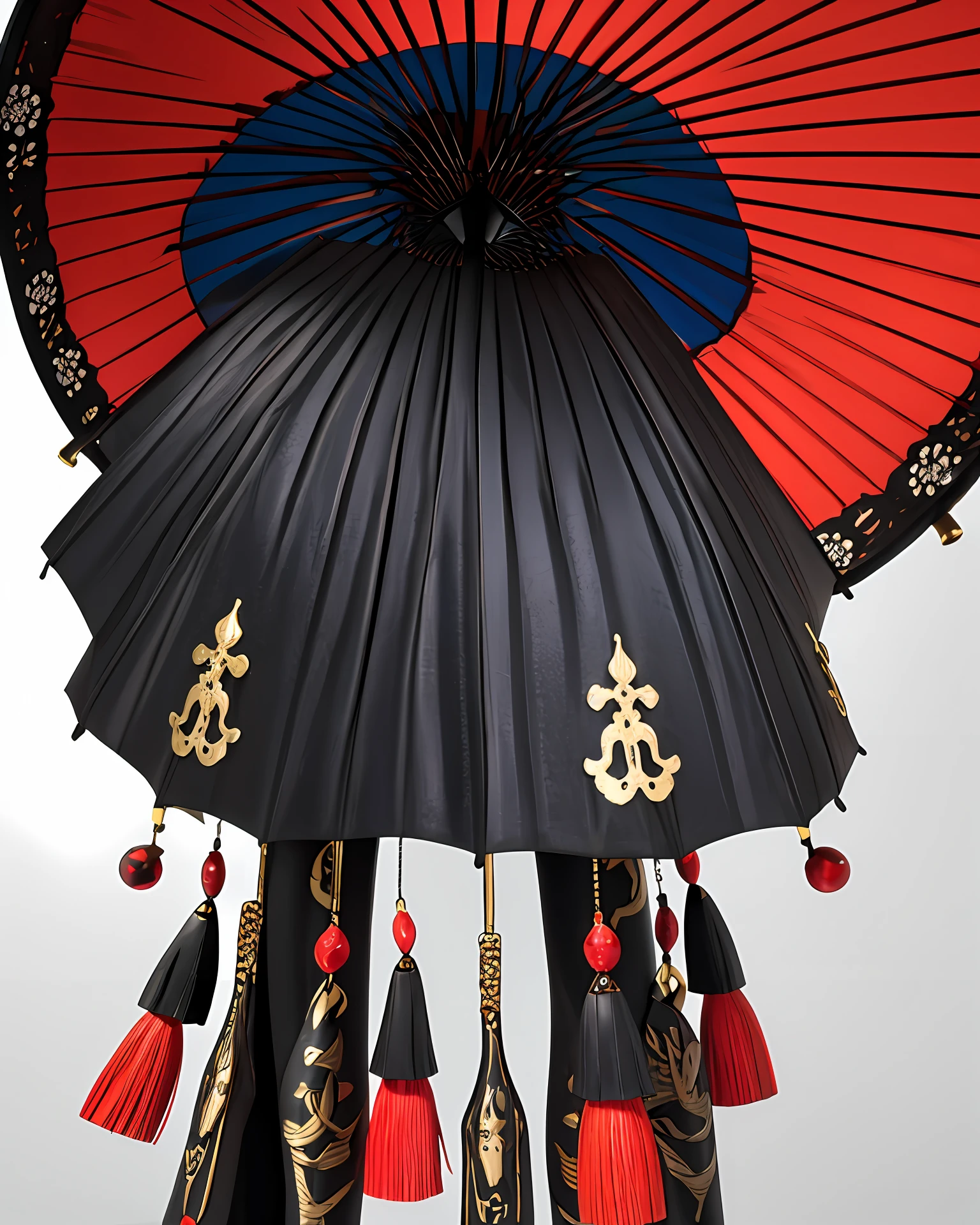 Black oil-paper umbrella，Red side pattern，cultural relic