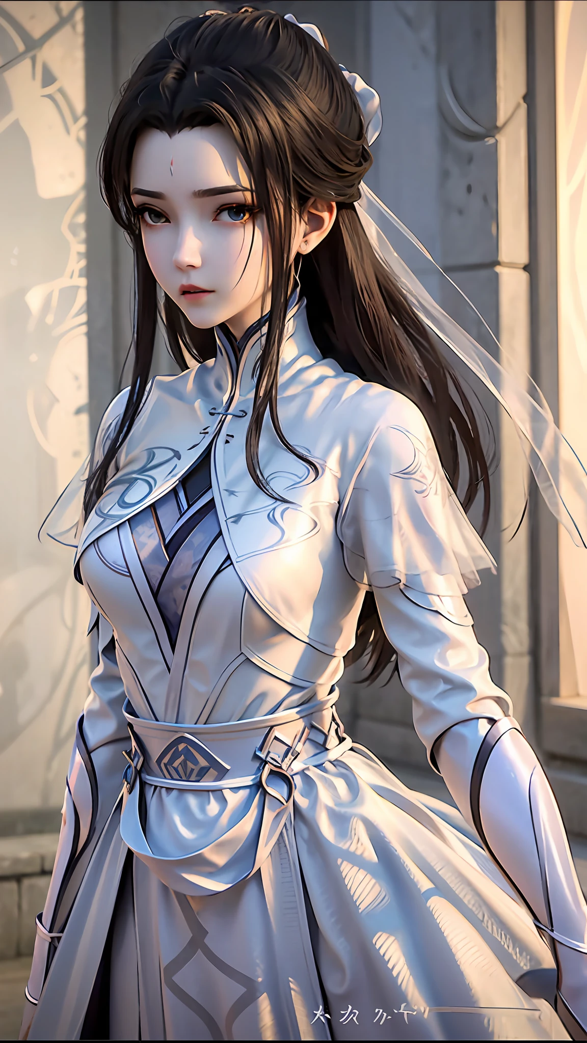 tmasterpiece，Best picture quality，HD 8K wallpaper，Beautiful picture，Elegant single woman，Round dress，Shiny eyes，Detail at its best，An exquisite masterpiece，Pure beauty and lightness，Moderately aesthetic，Gentle and elegant，Attention to detail，Cyan white lace round dress，Immortal