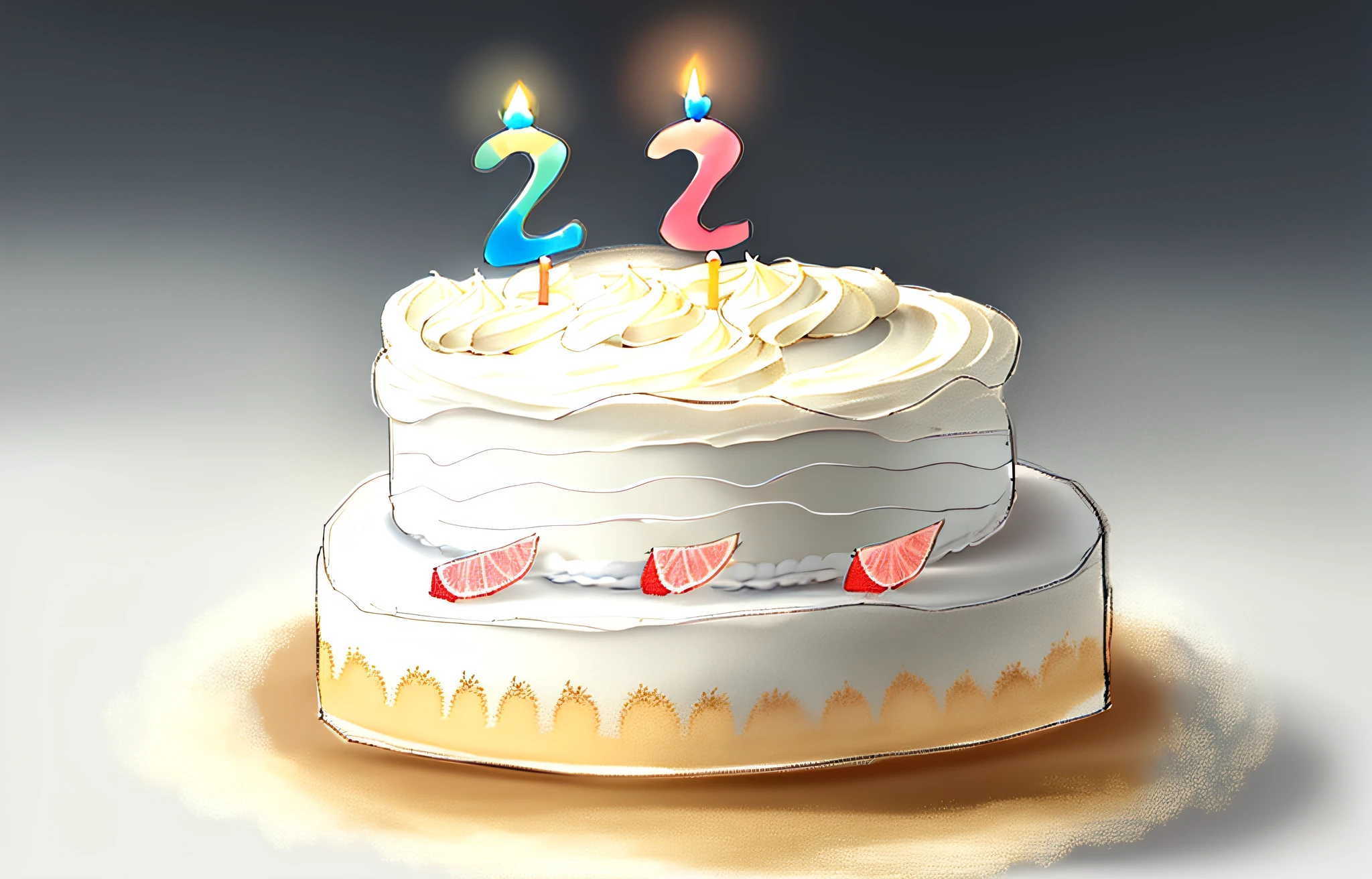 Cake drawing，There are two candles on it, The birthday cake, age 22