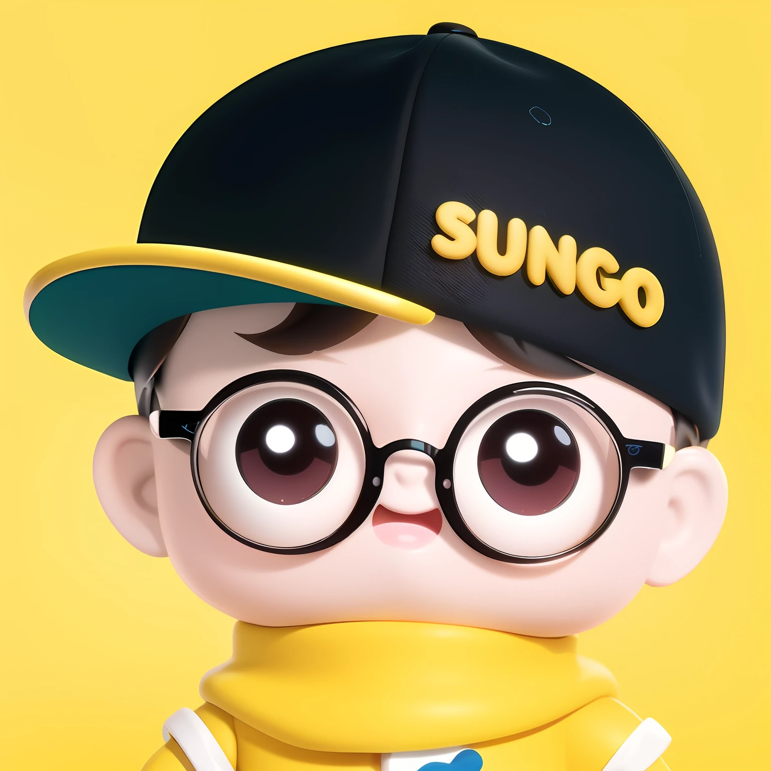 There is a close-up of a toy wearing a hat and glasses, Guviz-style artwork, stanley artgem lau, ig studios anime style, Guviz, G Liulian art style, yanjun cheng, Cartoon Art Style, 3 d icon for mobile game, inspired by Gang Se-hwang, inspirado em Goro Fujita