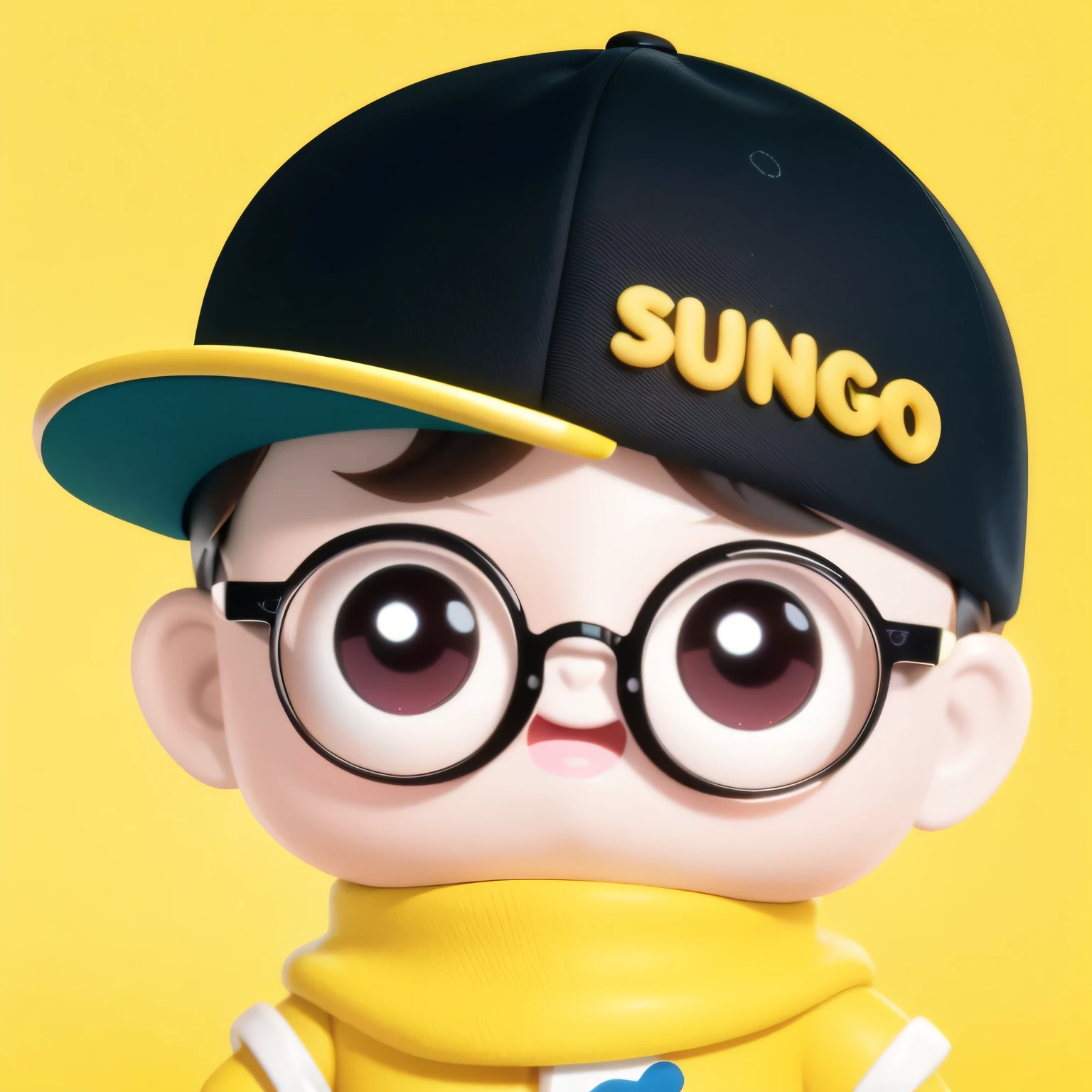 There is a close-up of a toy wearing a hat and glasses, Guviz-style artwork, stanley artgem lau, ig studios anime style, Guviz, G Liulian art style, yanjun cheng, Cartoon Art Style, 3 d icon for mobile game, inspired by Gang Se-hwang, inspirado em Goro Fujita