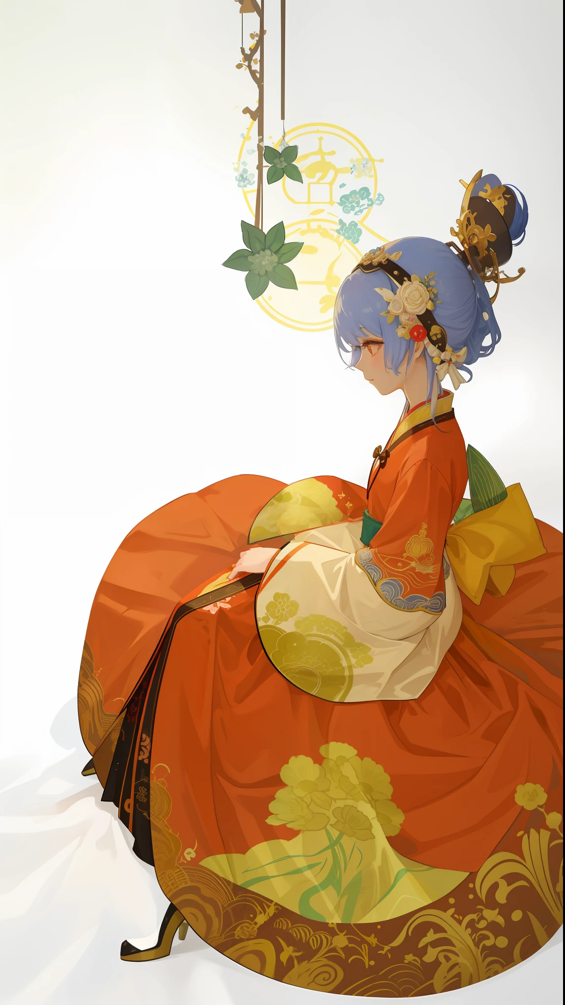 There was a woman in a long dress sitting on a pillow, korean art nouveau anime, Palace , A girl in Hanfu, A beautiful artwork illustration, Hanbok, Princesa chinesa antiga, inspired by Yun Du-seo, cute anime waifu in a nice dress, Chinese dress, korean hanbok, China Princess, ancient asian dynasty princess, Cheongsam