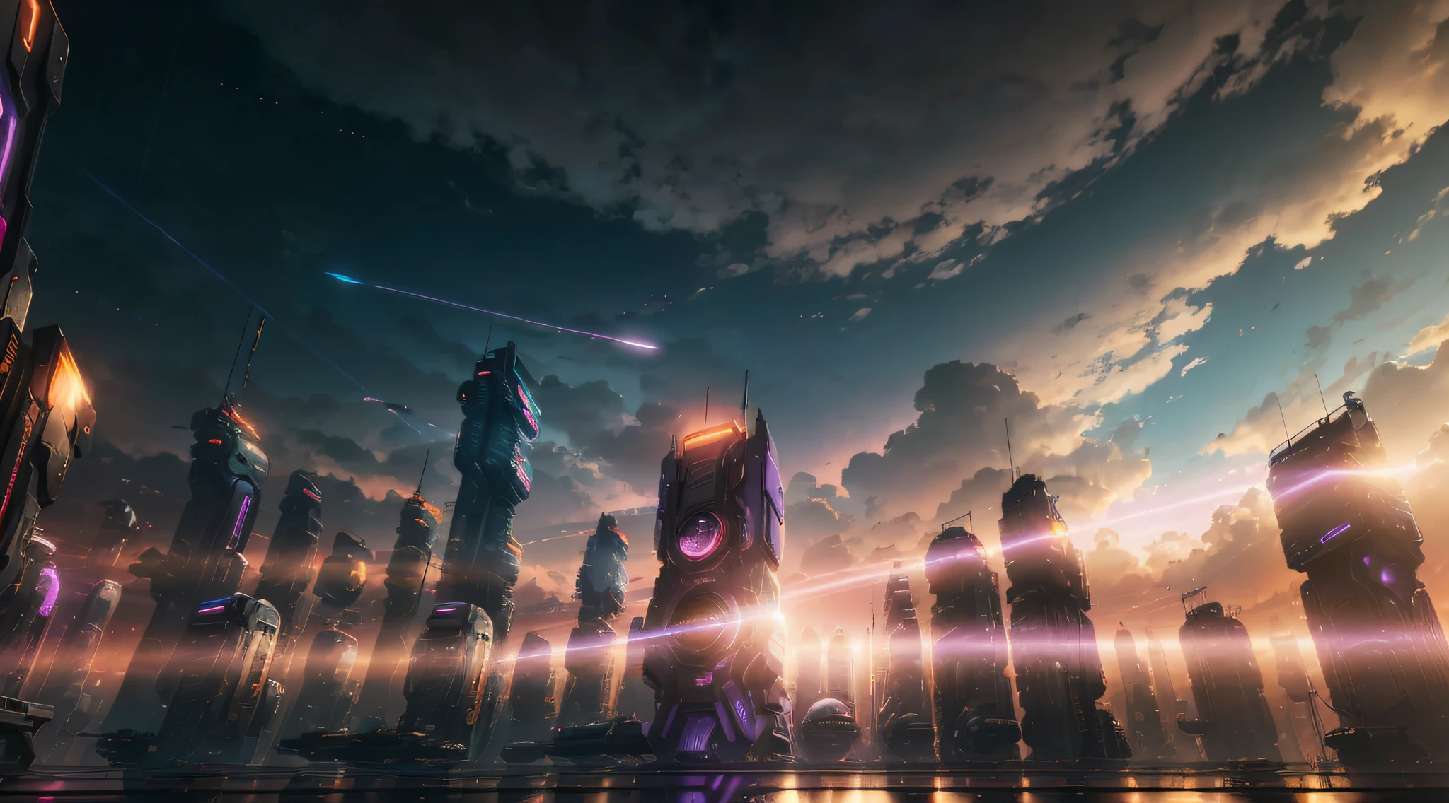 physical rendering, (scifi style: 1.8), architecture, amplitude, (masterpiece: 1.8), (hyperrealistic: 4.0) (8k: 1.8), (RAW photo: 1.8), (ultra detailed: 1.4), (maximum quality: 2.1), (best shadow: 1.2), (depth of field: 0.06), (lens reflection: 1.4), (chromatic aberration: 0.4), (caustic: 2.4), (style-gbf: 0.75), fixed angle, (low angle: 0.3), giant robot, fighting position, sword with fire, futuristic city, futuristic war,  machines, turbines, laser, pipes, chains, factory, area light, orange, pink and violet sky, (camera 130mm: 1.4), outdoor, photorealistic, photo, photo, masterpiece, realistic, realism, photorealism, high contrast, digital art photorealistic trend in Artstation 8k HD detailed detail realistic, detailed, maximum quality, ultra high res, (photorealistic: 4.0), high resolution, detailed, raw photo, sharp re, nikon d850 film,  Stock Photography 4 Kodak Portra 800 Camera F1.8 Lens Rich colors, hyperrealistic, realistic texture, vivid lighting, unrealengine, trend in artstation, cinestill 800, (cinematic: 1.8), 8k
