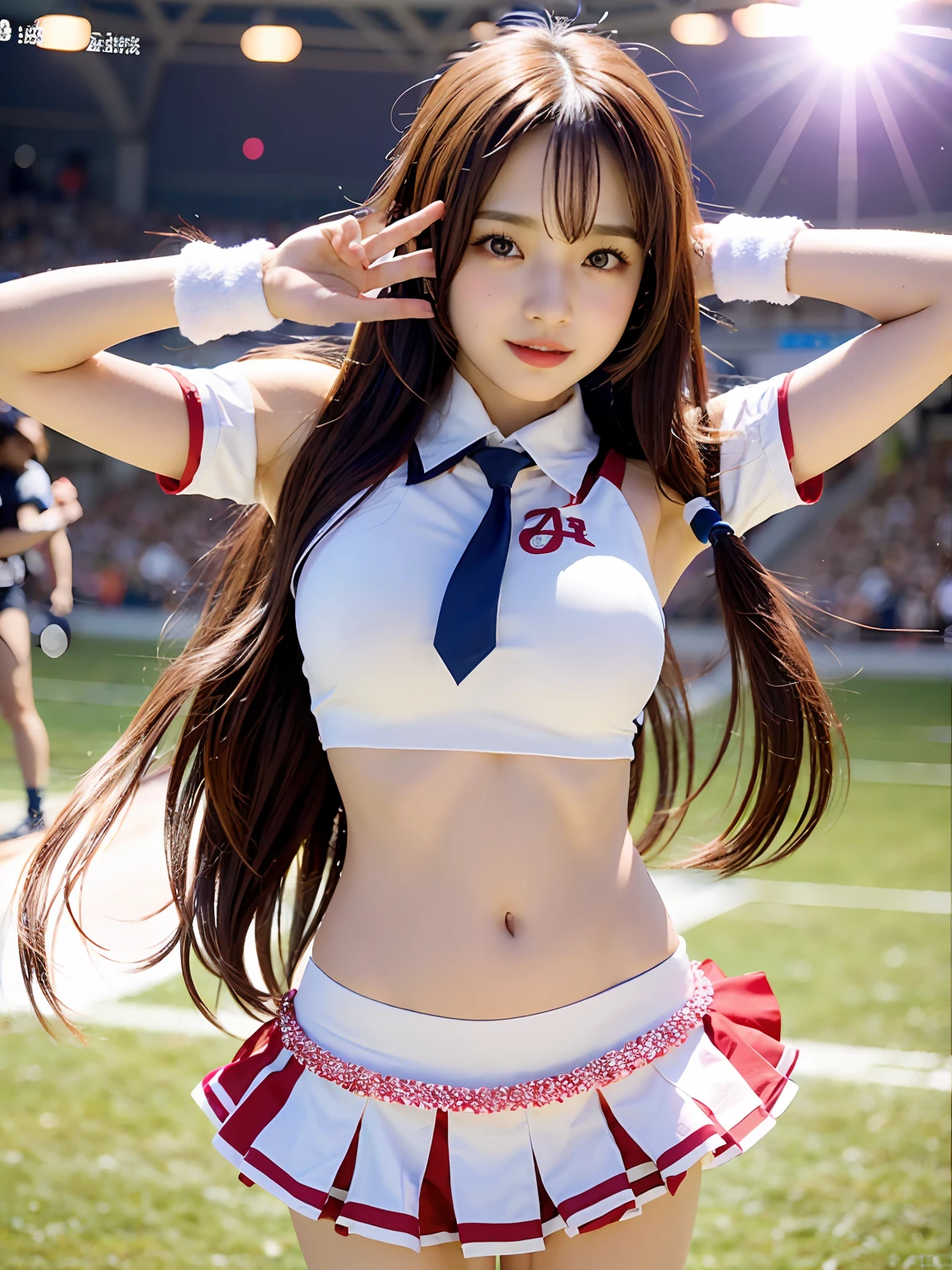 Alafed cheerleader posing in uniform at football game, Realistic Young Gravure Idol, Anime girl cosplay, real life anime girl, Tifa, Tifa Lockhart, Young skinny gravure idol, Engaging pose, 4K], 4 k ], charming anime girls, sakimichan hdri, Young Gravure Idol, Young Sensual Gravure Idol