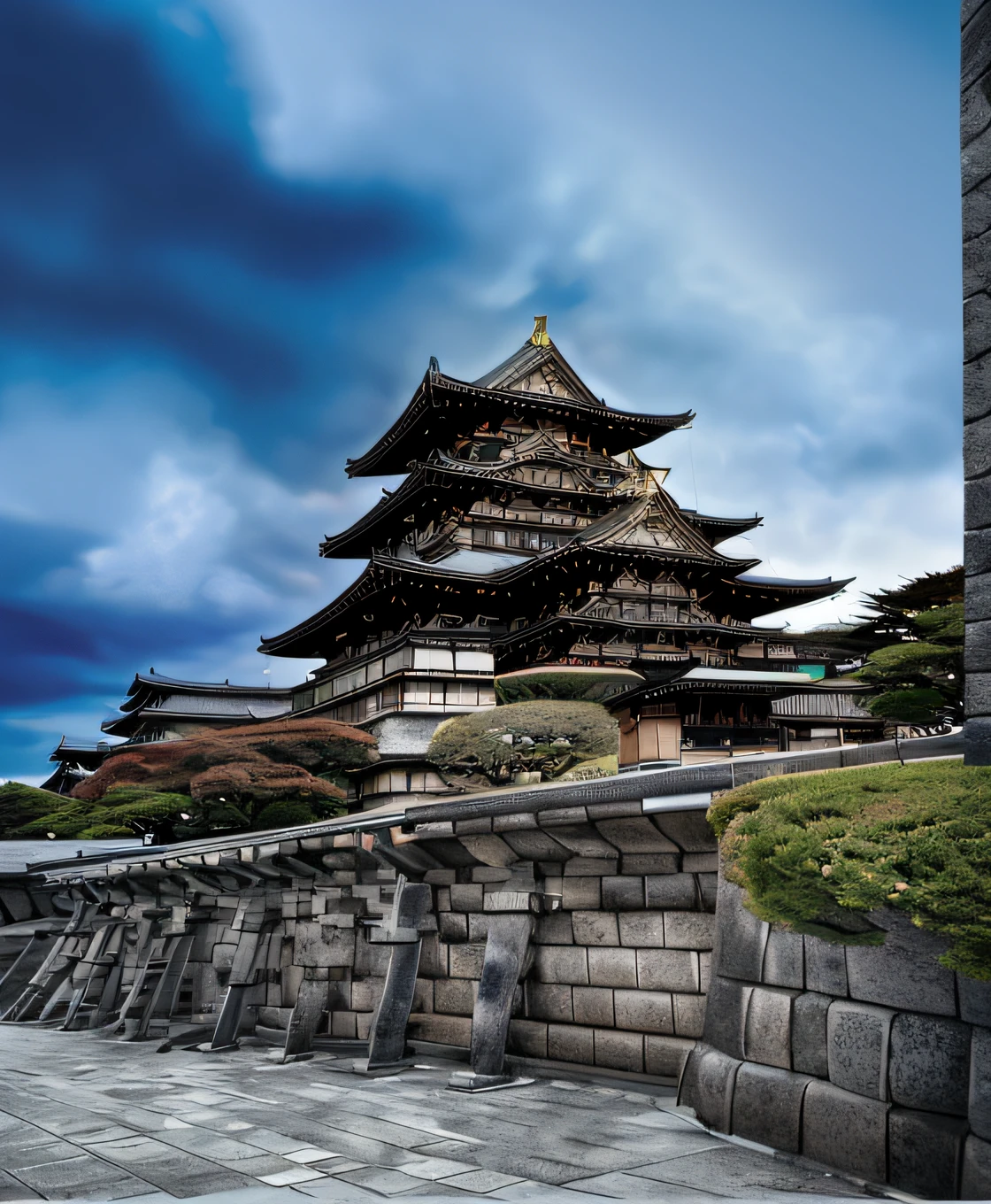 ​masterpiece、top-quality、hightquality、the Extremely Detailed CG Unity 8K Wallpapers、Warring states period　ighly detailed、Nagoya Castle、Himeji Castle、Kumamoto Castle、Egret City、Edo Castle、Japan castle、outside of house、Skysky、​​clouds、natta、No humans、mont、jpn, moonlights, cinemagraph, landscapes, Eau, The tree, dark sky, falls, cliff, naturey, lake, a river, cloudy ash sky, awardwinning photo, bokeh dof, depth of fields, nffsw, bloom, chromatic abberation, Photorealsitic, ighly detailed, Trending on ArtStation, CGsociety Trends、Complex and、in detail、Dramatic and、