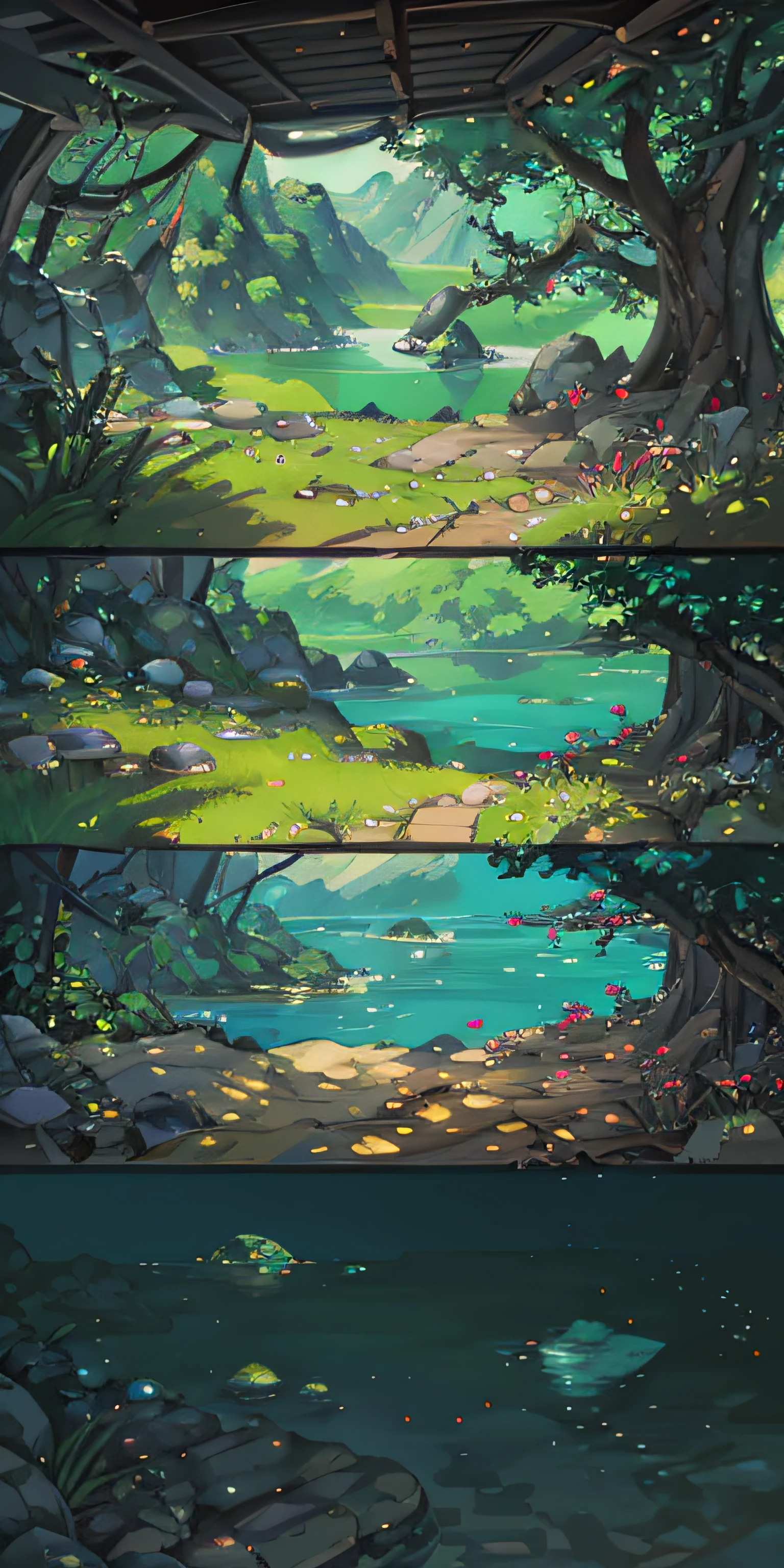 Chinese ancient times, spring, jungle, lake, cave, waterfall, tree, meadow, rock, deer, hot spring, water vapor, (illustration: 1.0), epic composition, realistic lighting, HD details, masterpiece, best quality, (very detailed CG unified 8k wallpaper)