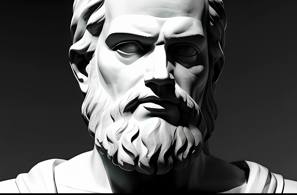 a black and white photo of the philosopher Socrates, Statue of a man with beard, philosopher, , o ateniense, atitude estoica, divina e estoica, an ancient greek statue, pose estoica, Socrates.