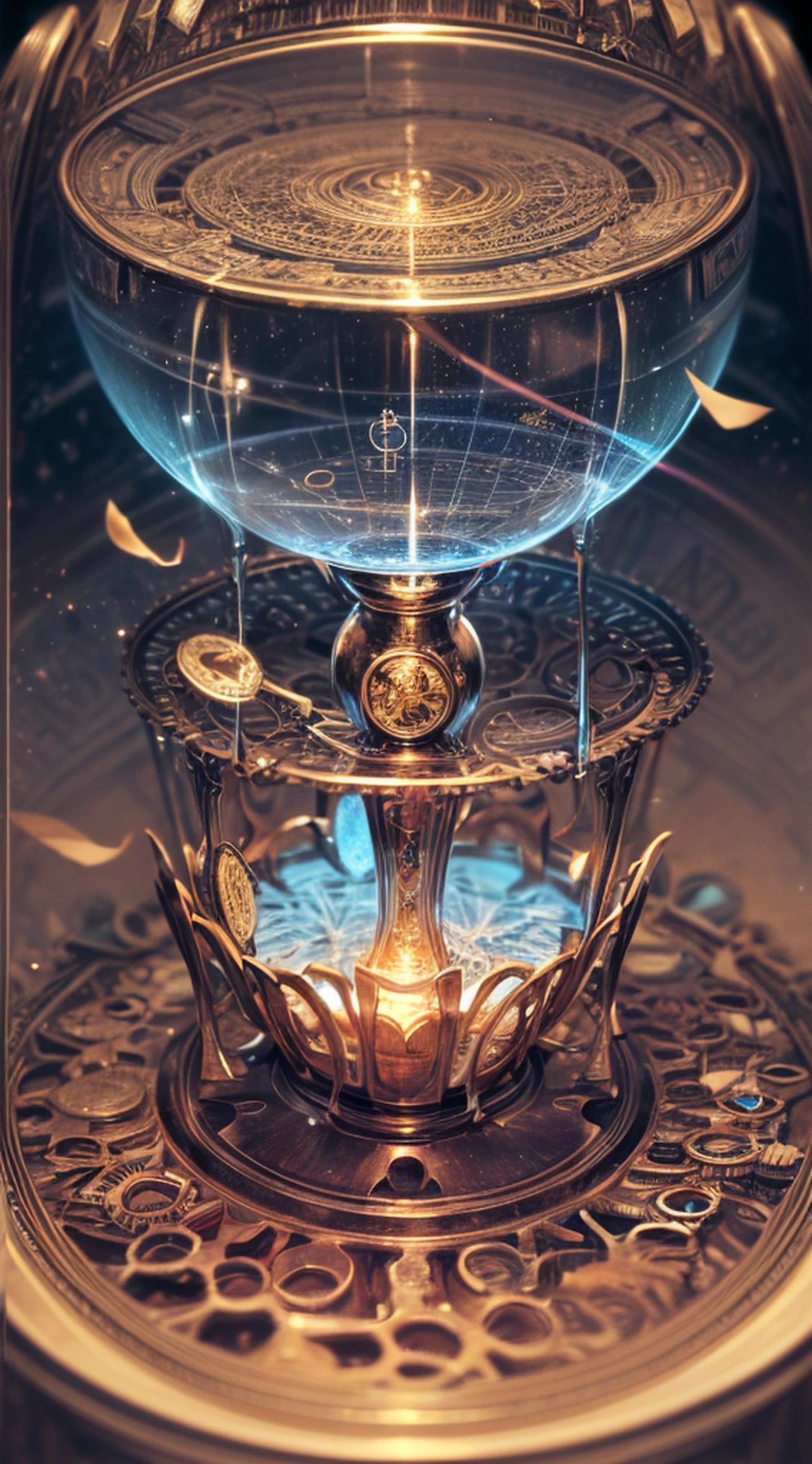 A captivating tarot card portraying "The Time Traveler's Hourglass," a border card adorned with gears and clockwork elements, showing a traveler turning the hourglass amidst swirling temporal vortexes, symbolizing the passage of time and the choices that shape destiny.