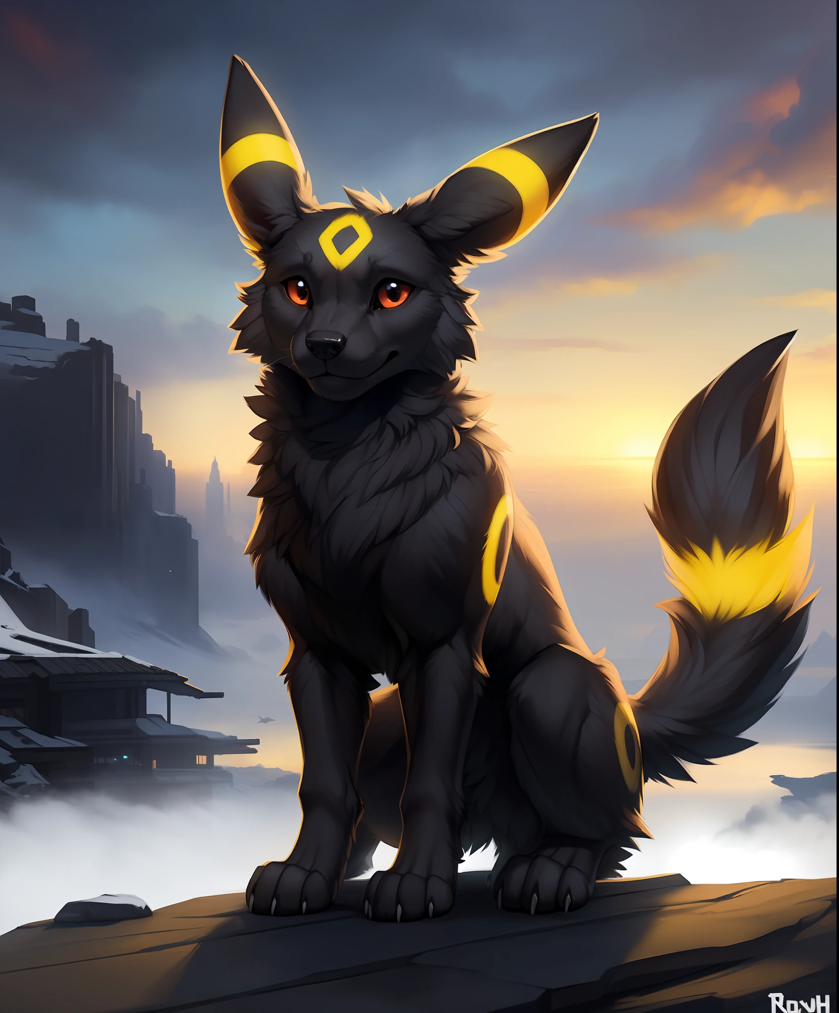 a umbreon, feral, solo , ((symmetrical)), ultradetailed, cinematic lighting, photo background, by ruan jia, by wolfy-nail, by hioshiru, by snowskau, by foxovh,  female, anatomically correct,