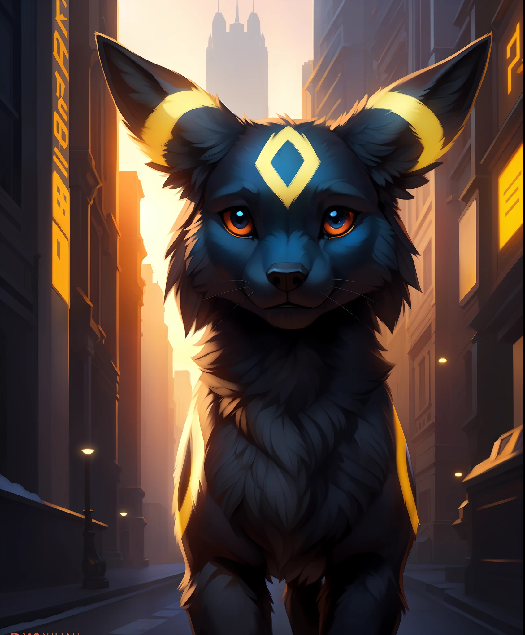 a umbreon, feral, solo , ((symmetrical)), ultradetailed, cinematic lighting, photo background, by ruan jia, by wolfy-nail, by hioshiru, by snowskau, by foxovh, female, anatomically correct