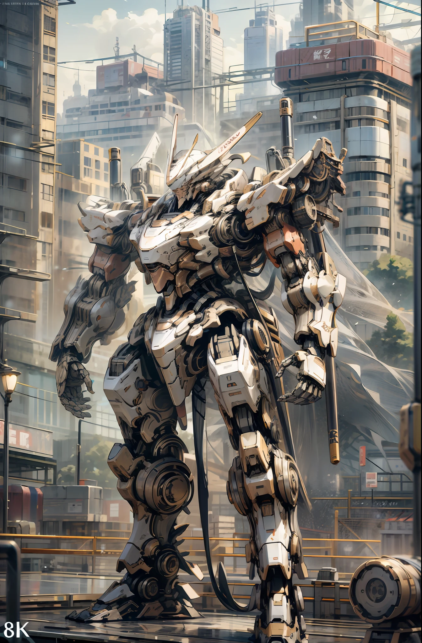 Bokeh,standing,ultra detailed,official art,4k 8k wallpaper,robot,,mecha