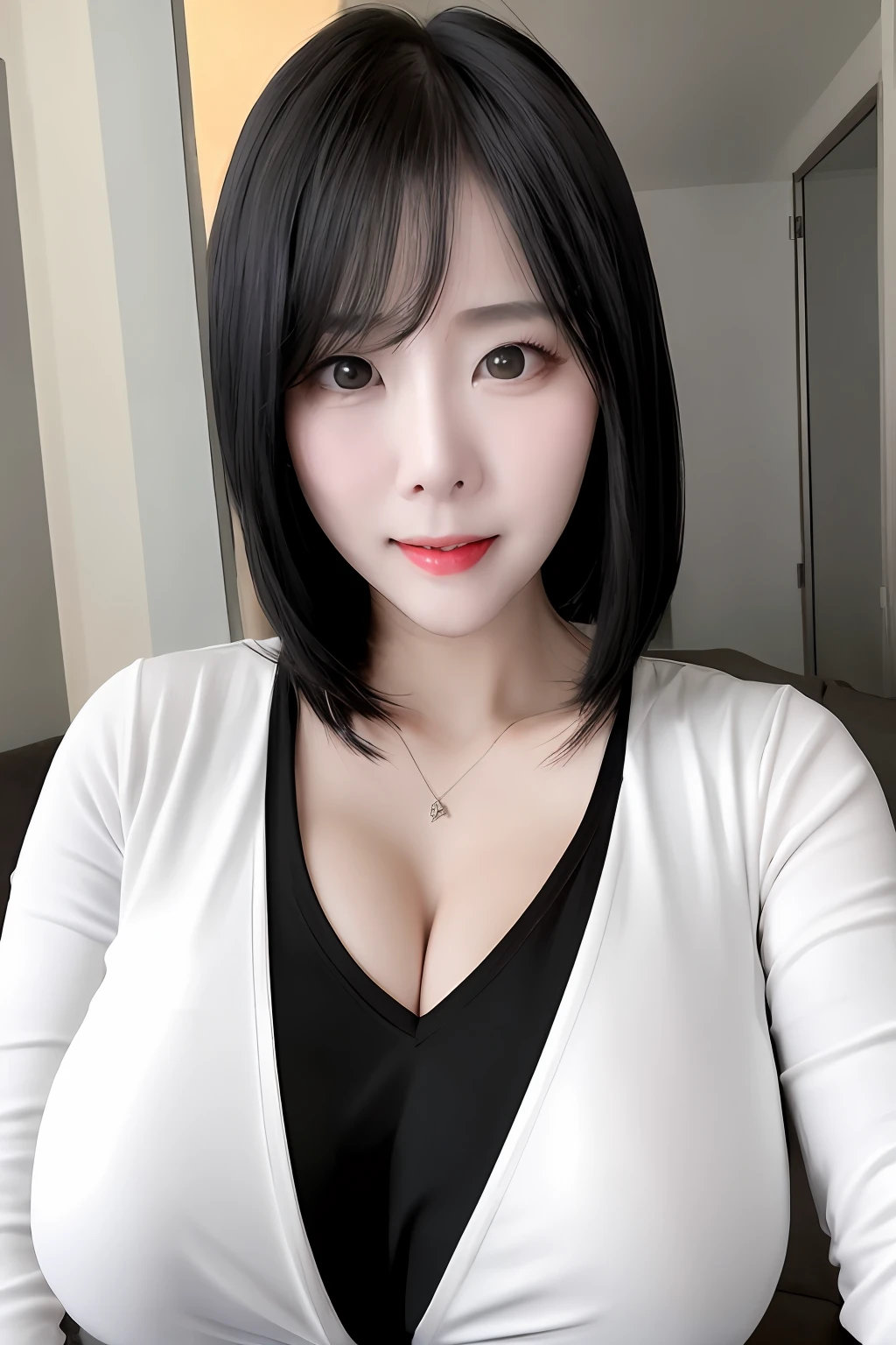 married woman,perfect bodies,blacksilk,V-neck,Detailed face,huge tit