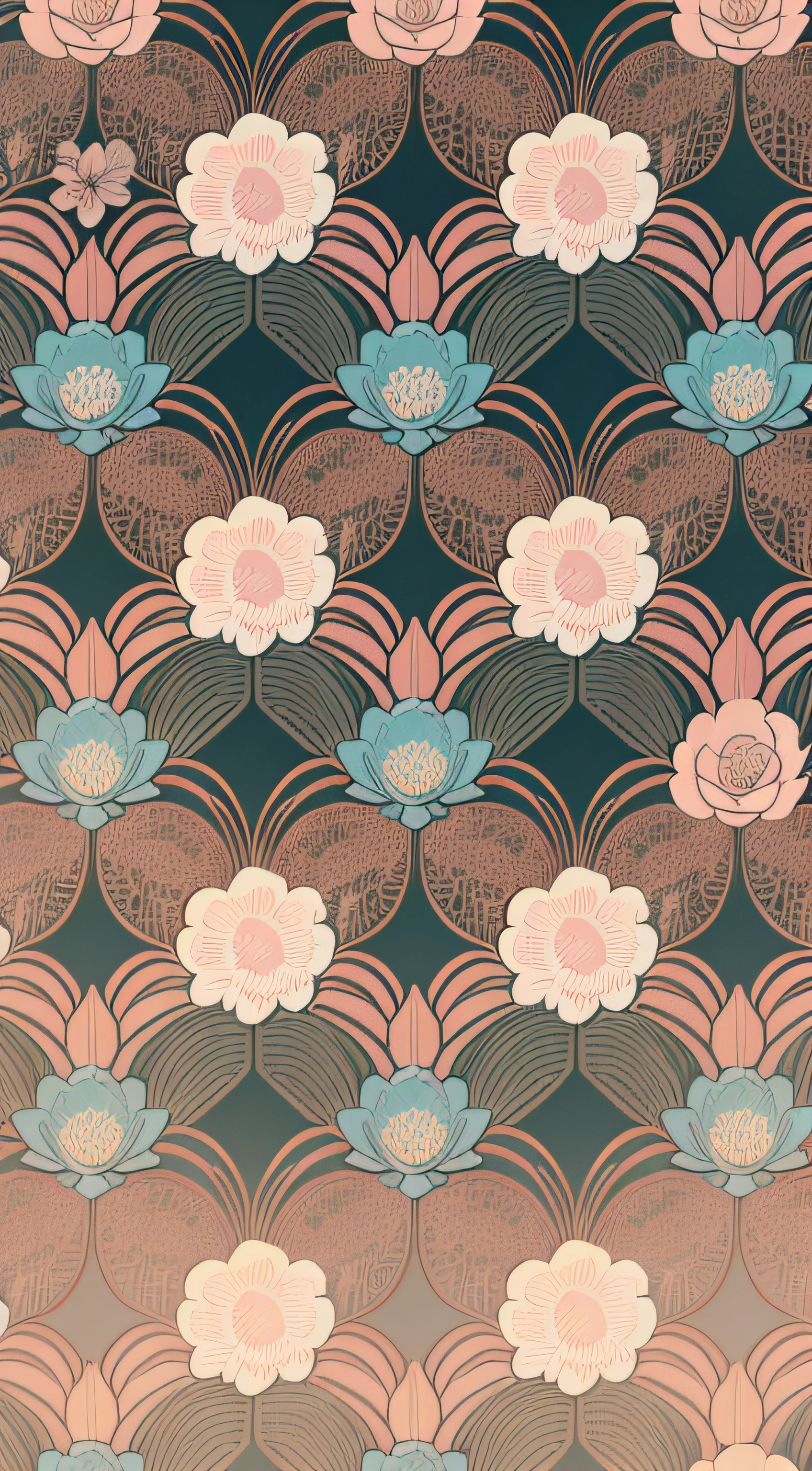 Set pattern of large flowers with plants, defined shape, flat style, vector style, drawing style, naïve style, wallpaper style, in soft pastel colors such as old pink, pastel blue, light blue, beige, pastel yellow. No shadows in the images.