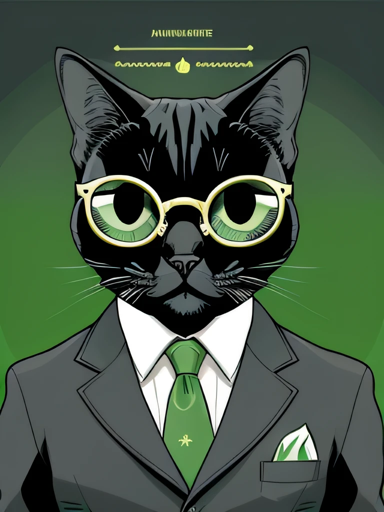 vector art of an avocado with cat features, taking inspiration from the concept of a "cat lawyer" or "avocat." Depict the avocado with a cat's face, complete with a pair of glasses or a lawyer's briefcase. The avocado pit can be transformed into the cat's nose, and the green skin can resemble a lawyer's suit or robe. Add a confident and intellectual expression to the catto avocado to emphasize its avocat persona. You can also include avocado leaves and stems as accessories, symbolizing a professional touch. The background can feature a courtroom or legal-themed elements, such as law books or gavels. This style should portray a clever and sophisticated character that combines the whimsy of a cat and the professionalism of an avocado, isolated, black background, in the style of 0mib