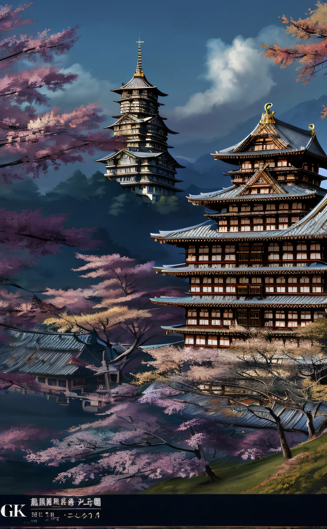 ​masterpiece、top-quality、hightquality、the Extremely Detailed CG Unity 8K Wallpapers、Warring states period　ighly detailed、Nagoya Castle、Himeji Castle、Kumamoto Castle、Egret City、Edo Castle、Japan castle、outside of house、Skysky、​​clouds、natta、No humans、mont、jpn, moonlights, cinemagraph, landscapes, Eau, The tree, dark sky, falls, cliff, naturey, lake, a river, cloudy ash sky, awardwinning photo, bokeh dof, depth of fields, nffsw, bloom, chromatic abberation, Photorealsitic, ighly detailed, Trending on ArtStation, CGsociety Trends、Complex and、in detail、Dramatic and、