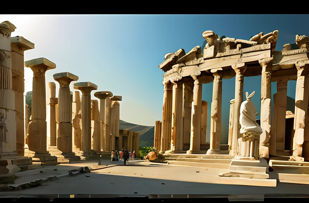 Create an image of the Temple of the goddess Diana in the city of Ephesus, in ancient Greece, lindo Templo, with lavish columns and statues.