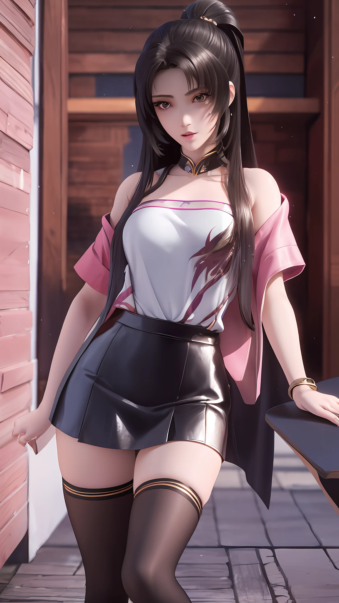 anime - style image of a woman in a short skirt and shirt, seductive anime girls, Smooth anime CG art, Surrealism female students, Surrealism female students, thighhighs and skirt, photorealistic anime girl rendering, beautiful and seductive anime woman, Realistic schoolgirl, Realistic anime 3 D style, 3 d anime realistic, Beautiful Anime High School Girls