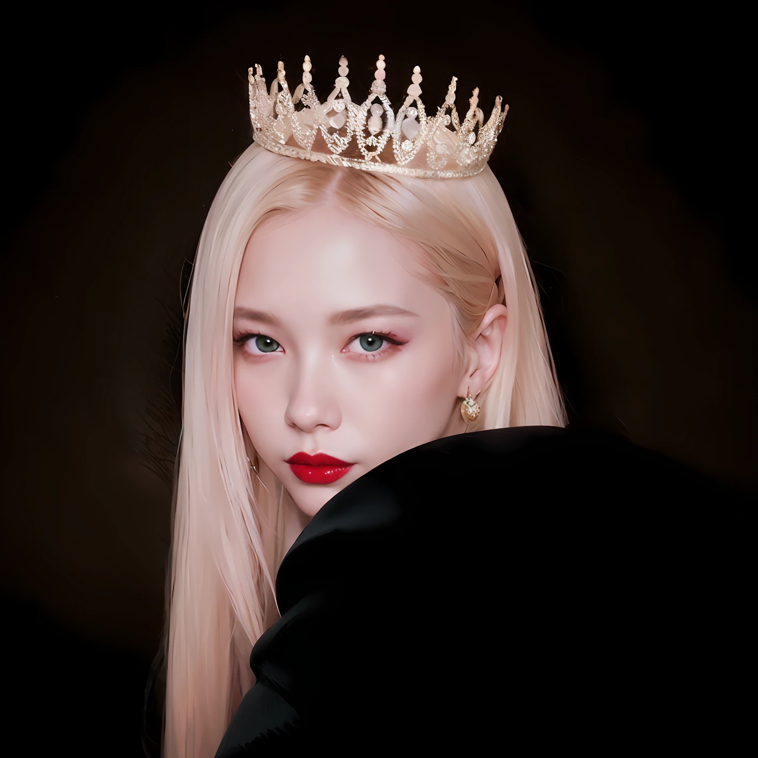 ((sportrait+head gear+Red lipstick:1.2)Woman with blonde hair+posed for photo)portrait of jossi of blackpink, roseanne park of blackpink, jisoo of blackpink, (Jisoo+tiara crown+diadems:1.1), blackpink jennie, coronation, blond-haired princess, ava max, lalisa manoban of blackpink