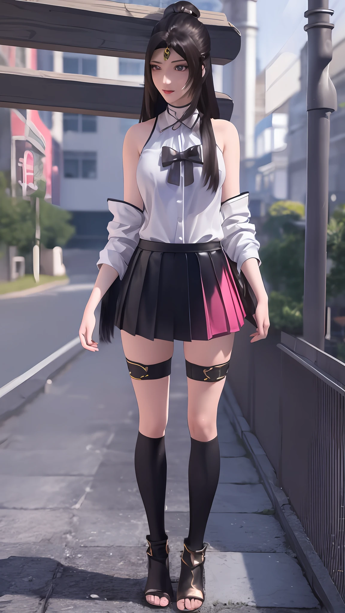 Arad woman posing for photo in short skirt and white shirt, Surrealism female students, Surrealism female students, Realistic schoolgirl, photorealistic anime girl rendering, thighhighs and skirt, 3 d anime realistic, small curvaceous loli, wearing skirt and high socks, Photorealistic anime, cute female student, Realistic anime 3 D style, female student