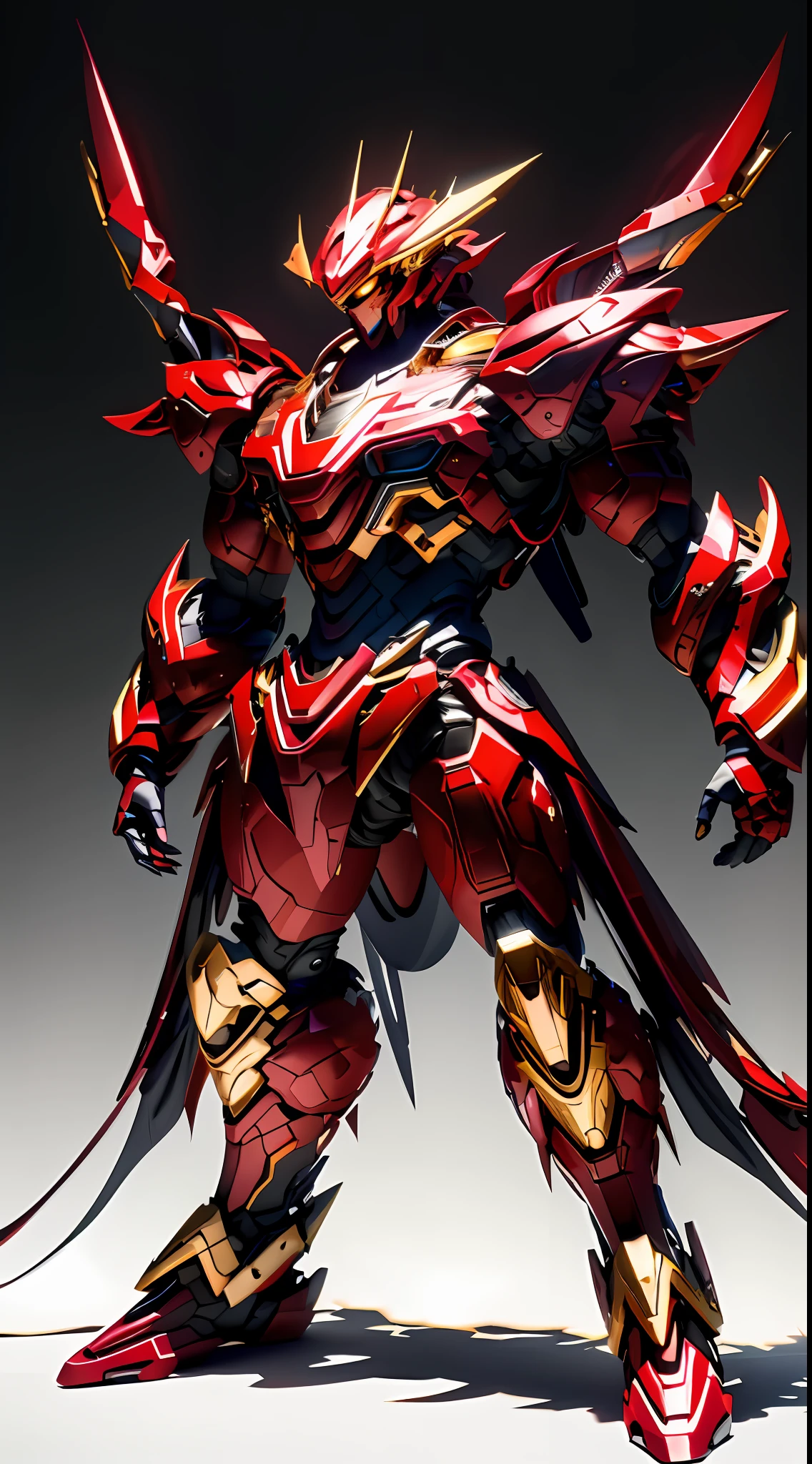 Dramatic angles，Frontal angle，Extremely delicate and beautiful large mech，8k wallpaper，tmasterpiece，best qualtiy，illustratio，lottalewdsLargeMecha，The light from the back window is backlighted，Perfect body proportions，Stand on the ground，Black body red decorative color，Ancient Chinese general armor，Equipped with a long knife, He hung it upside down on the ground，Dim lighting，Sense of oppression。